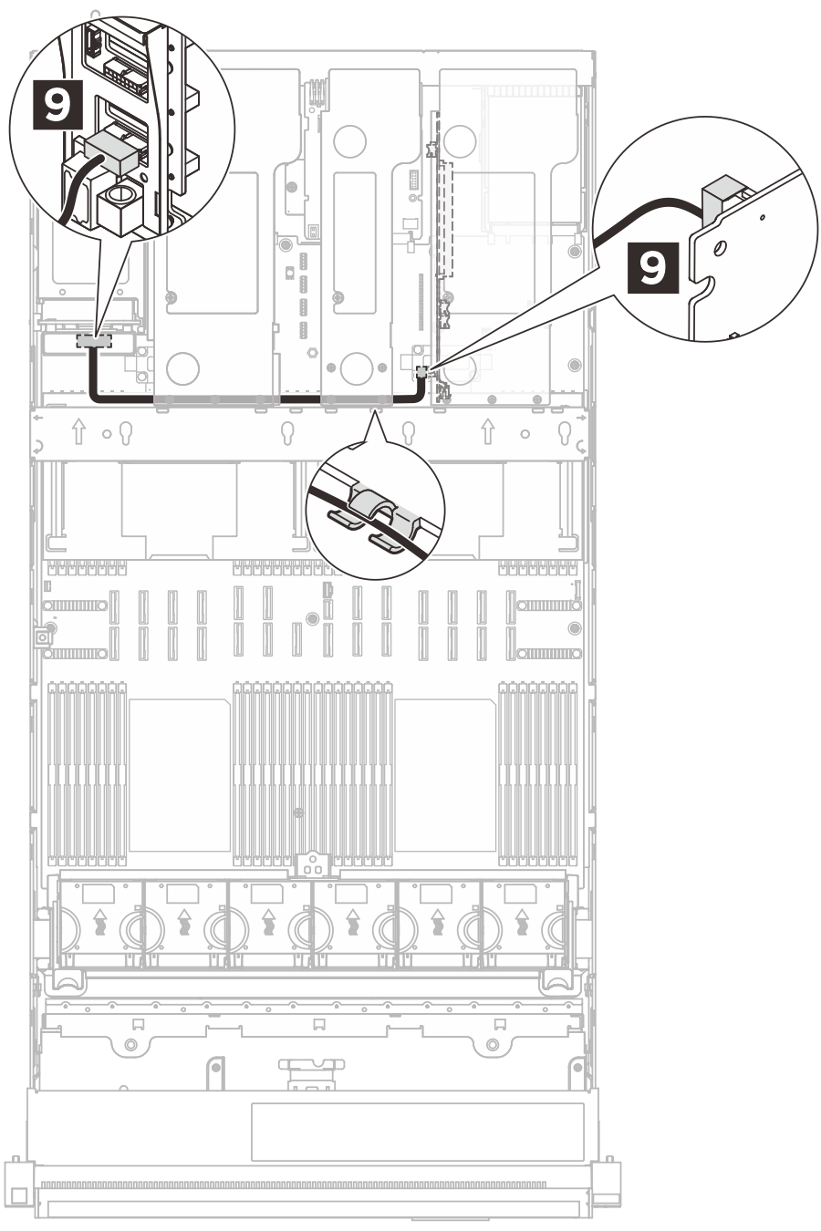 Supercap cable routing to riser 1