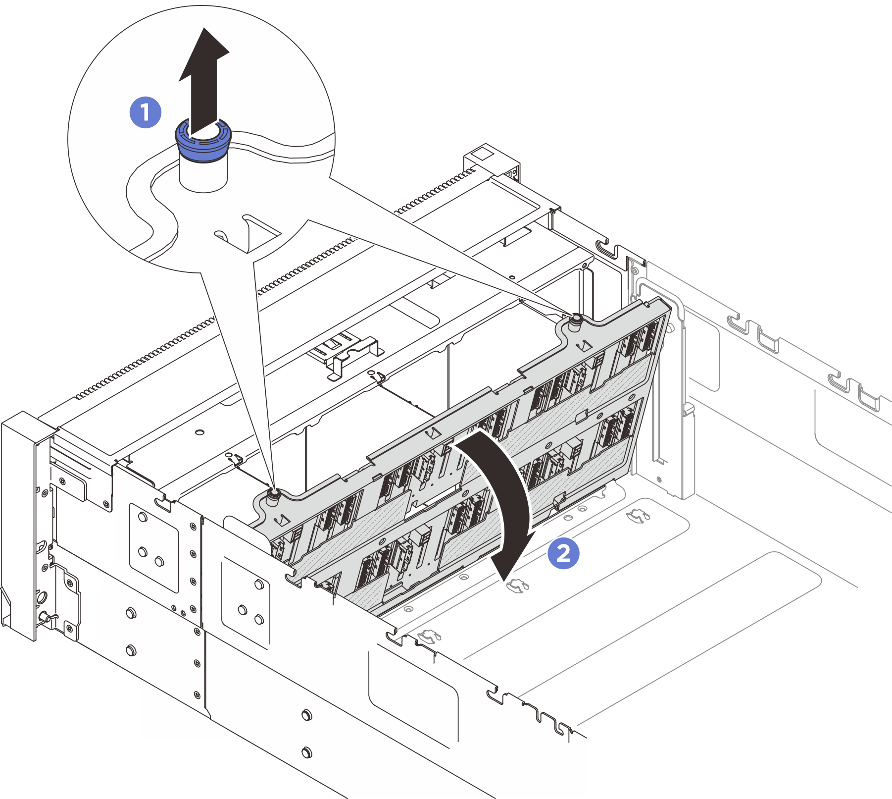 Removing drive backplane carrier assembly (2.5-inch bay chassis)