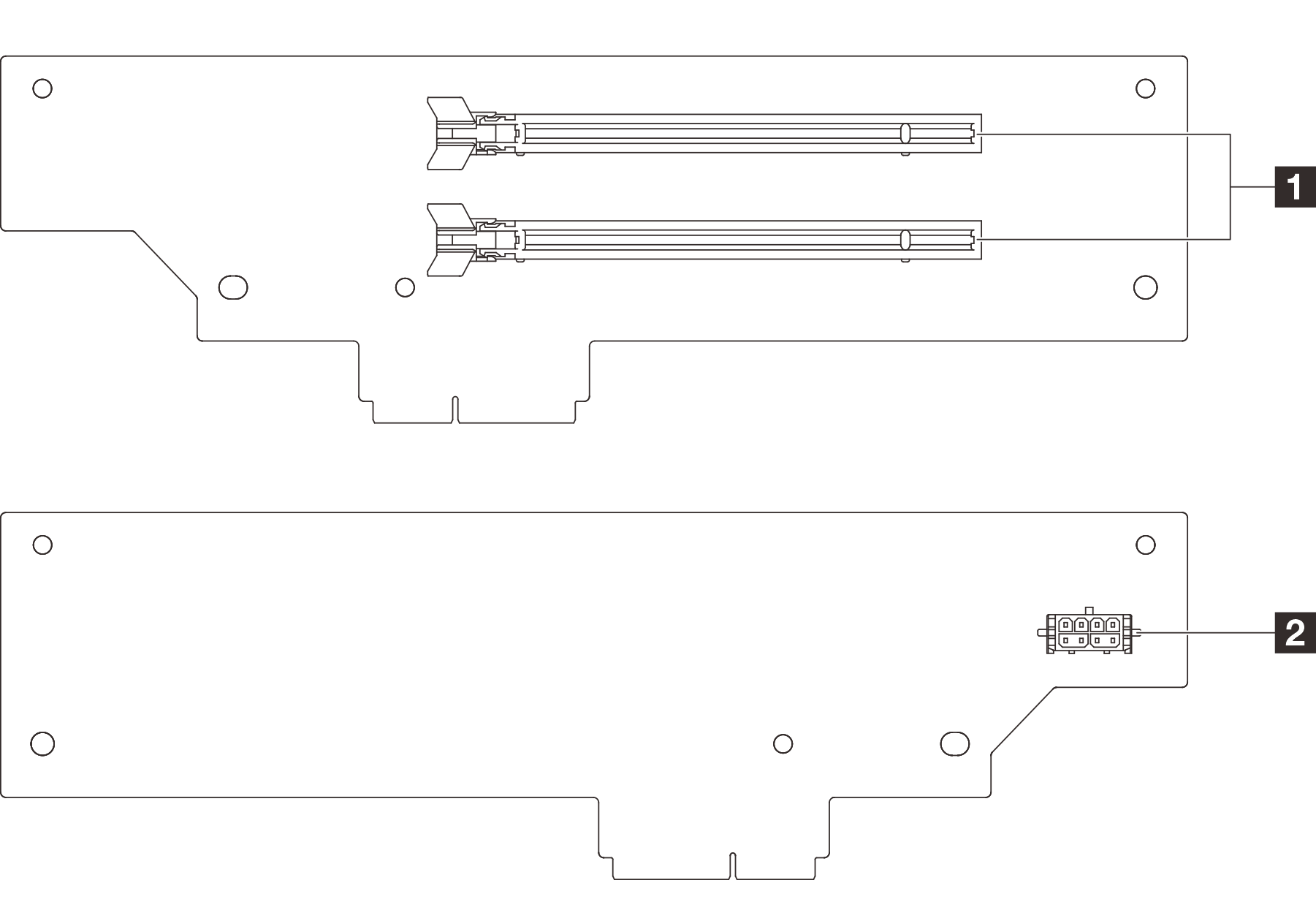 Two-slot PCIe Gen5 riser card connectors