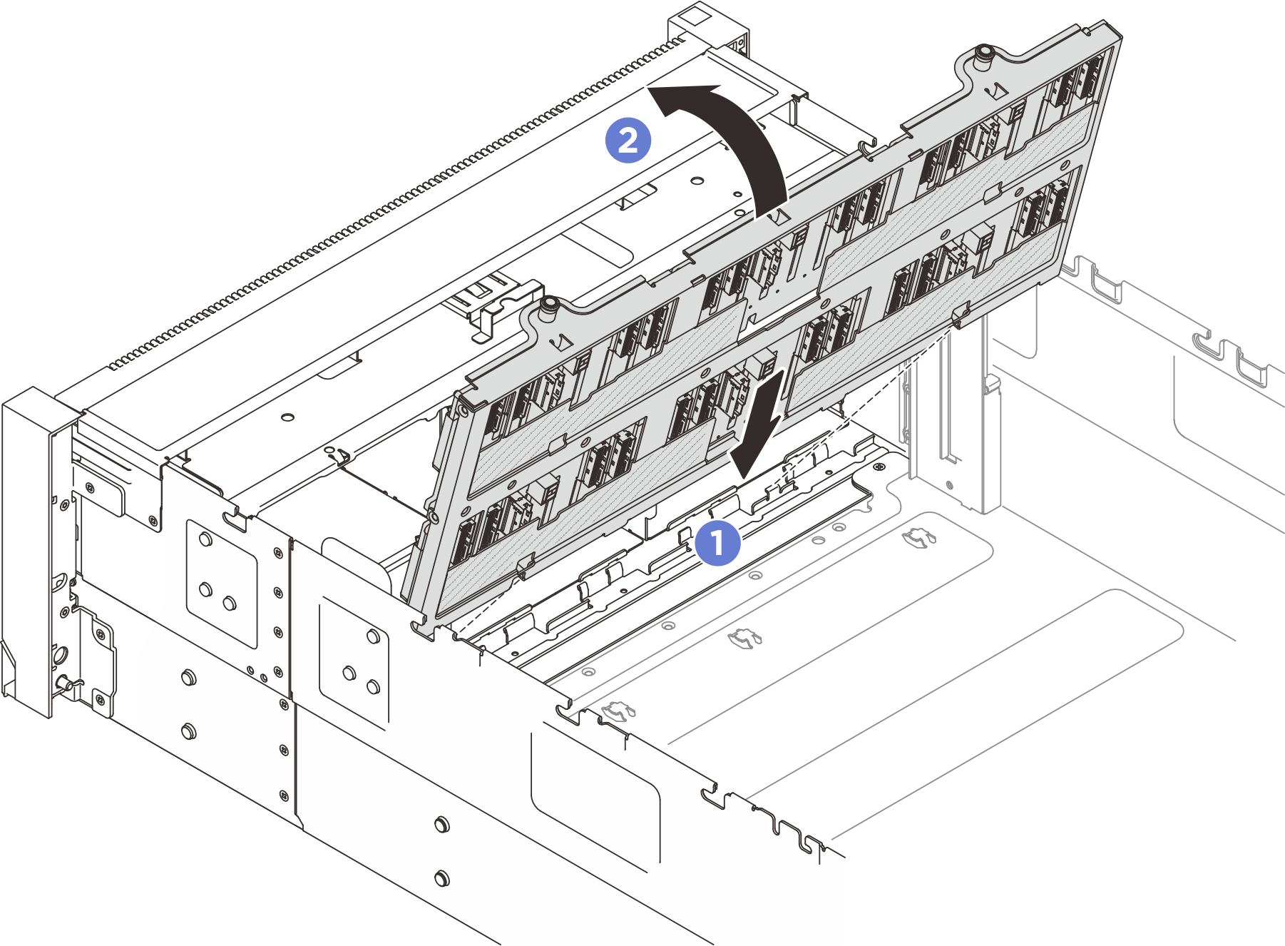 Installing drive backplane carrier assembly (2.5-inch bay chassis)