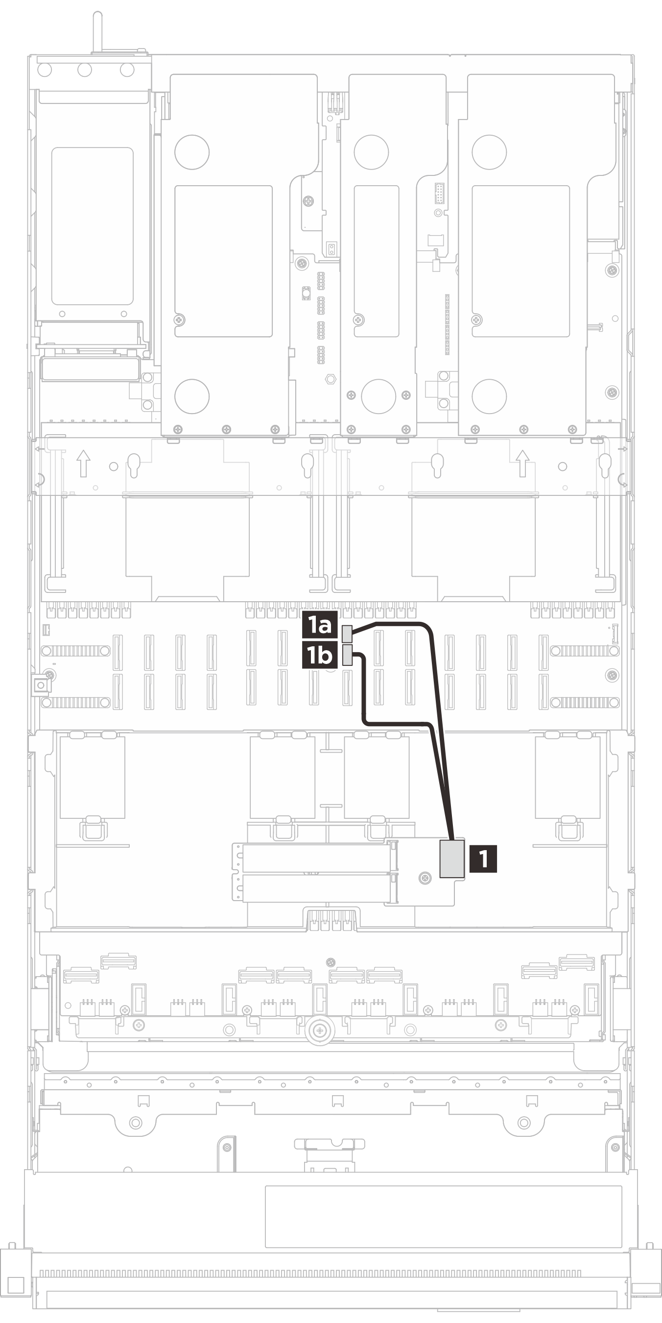 Cable routing for the SATA/NVMe or NVMe M.2 backplane