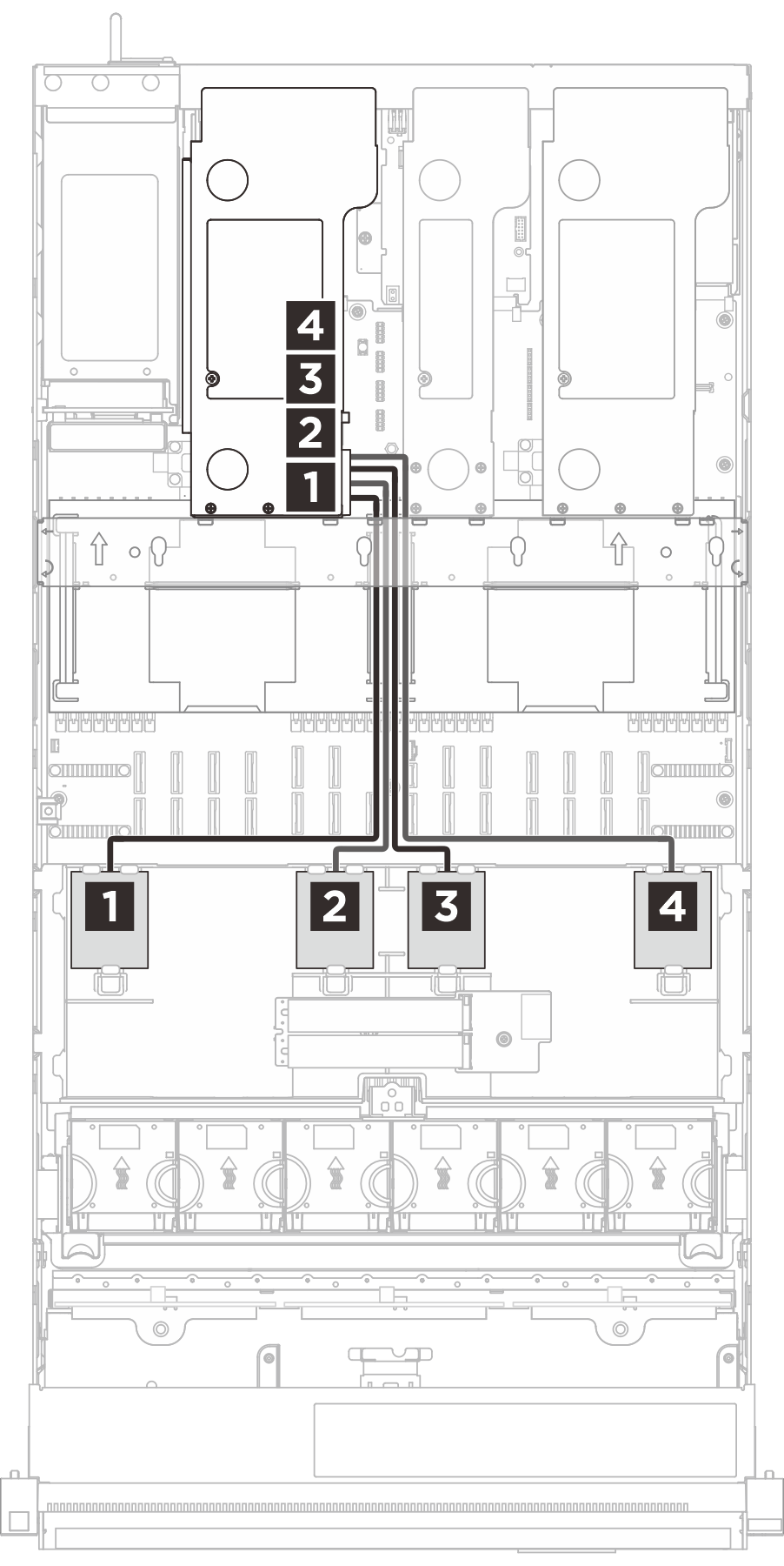 Supercap cable routing to riser 3