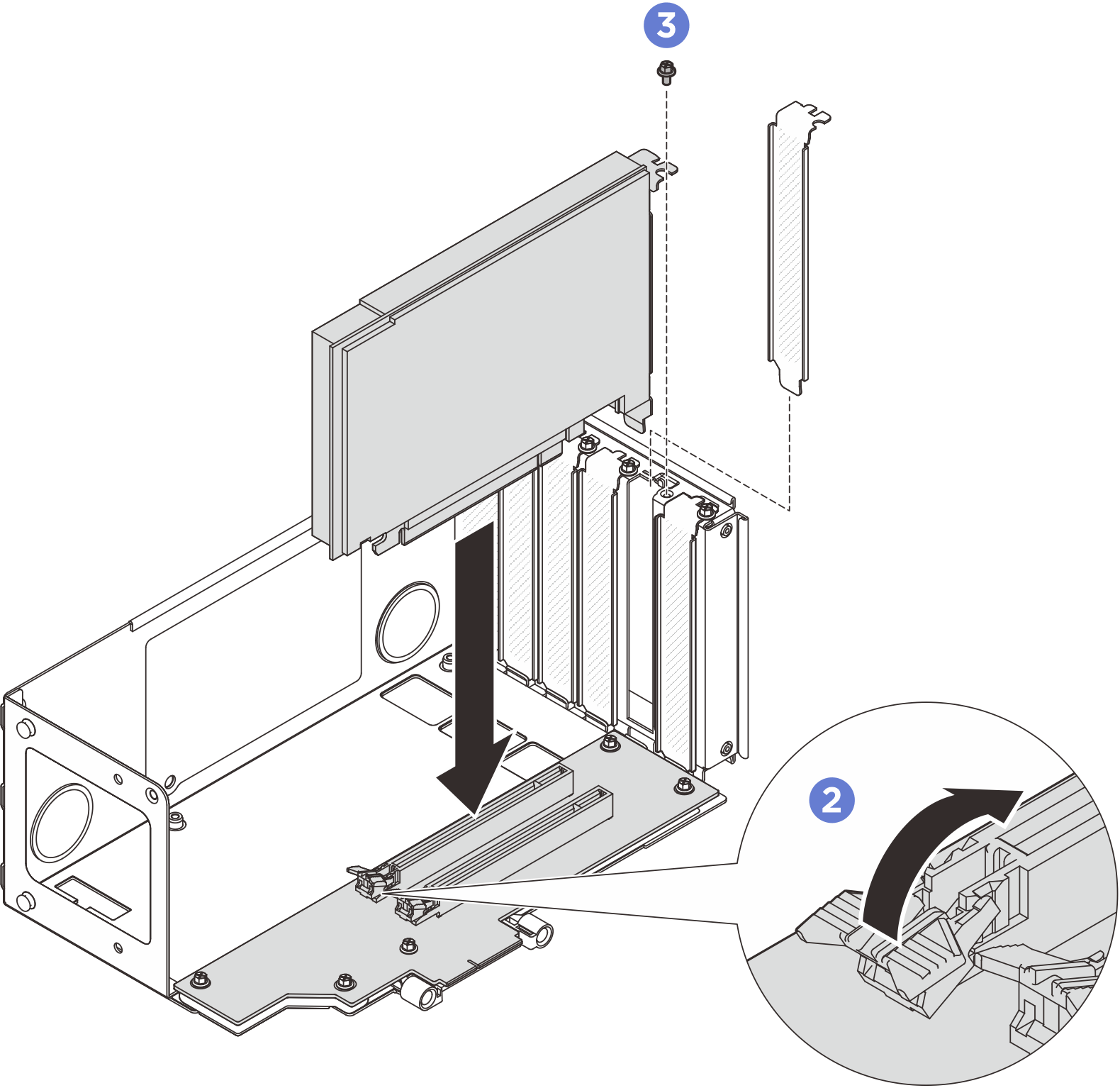 Installing PCIe adapter to riser