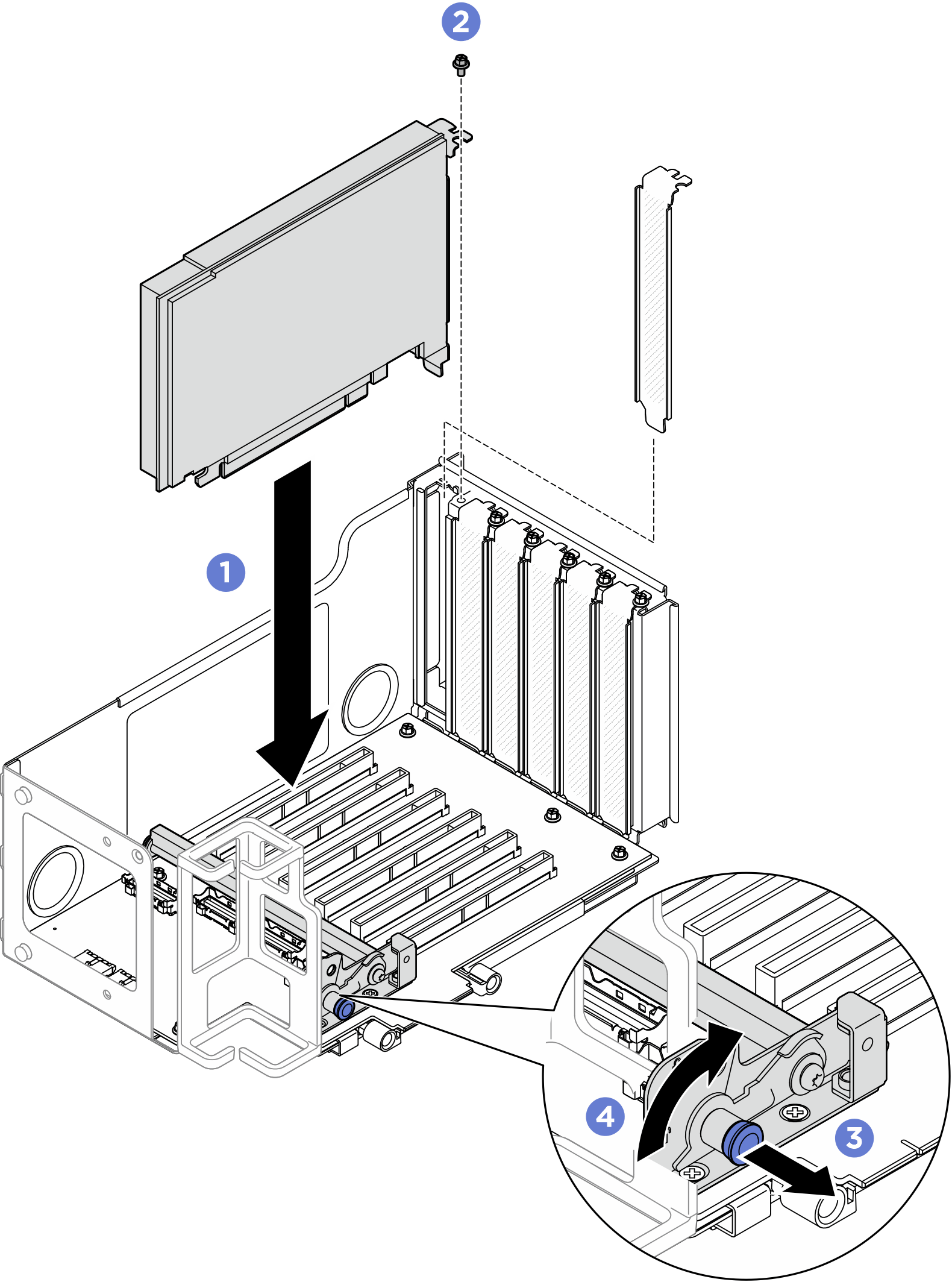 Installing PCIe adapter to riser