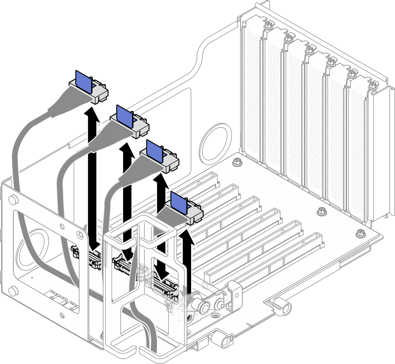 Disconnecting PCIe cables from inside of riser