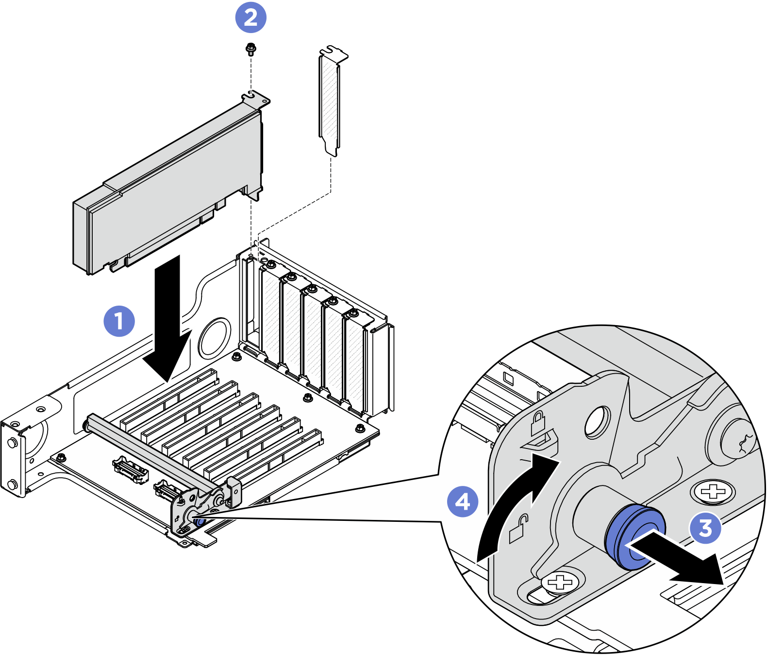 Installing PCIe adapter to riser