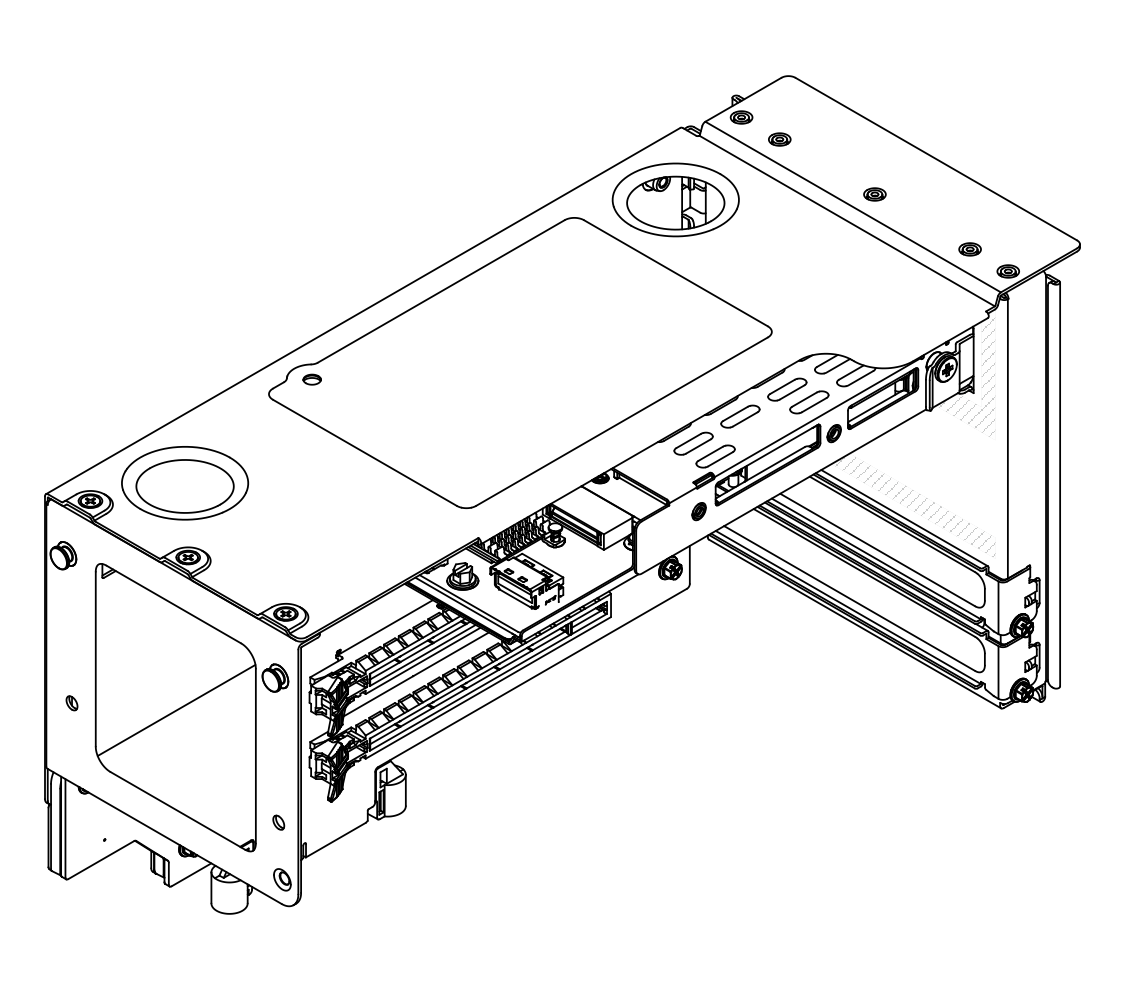 Two-slot FH riser with M.2 cage at top