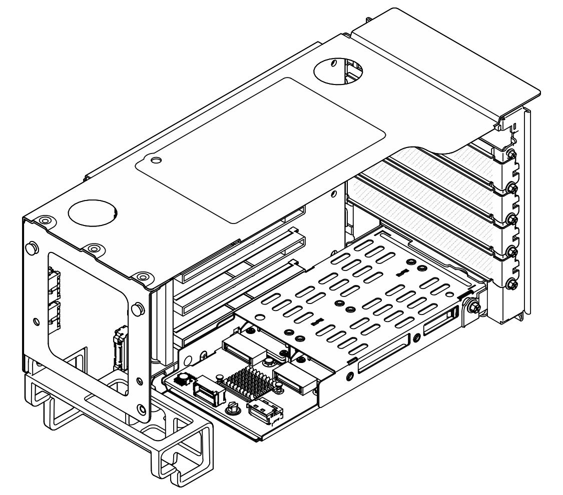 Six-slot FH riser with M.2 cage at bottom