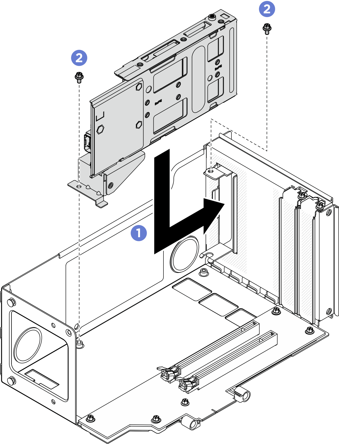 Installing M.2 drive cage to riser