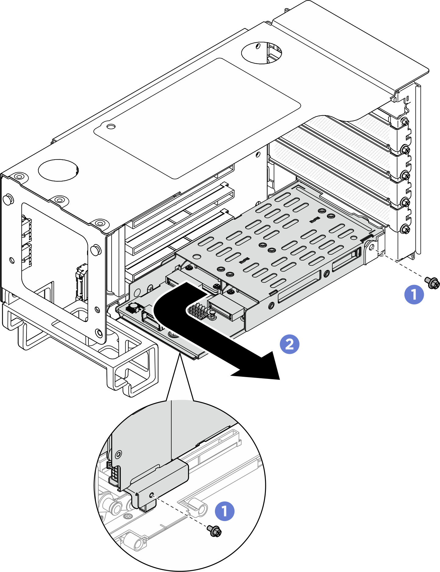 Removing the M.2 drive cage from the two-slot FH riser