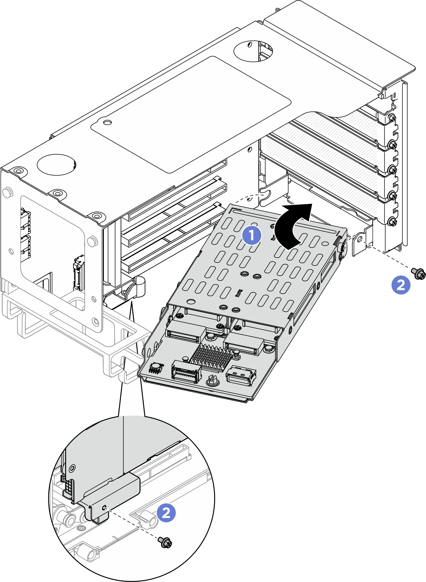 Installing M.2 drive cage to riser