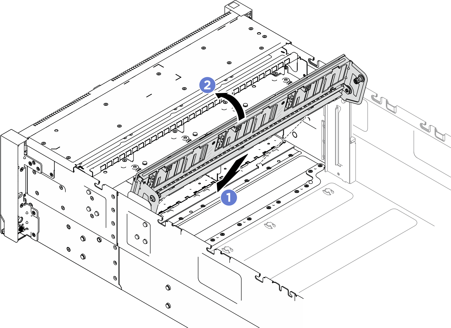Installing drive backplane carrier assembly (E3.S bay chassis)