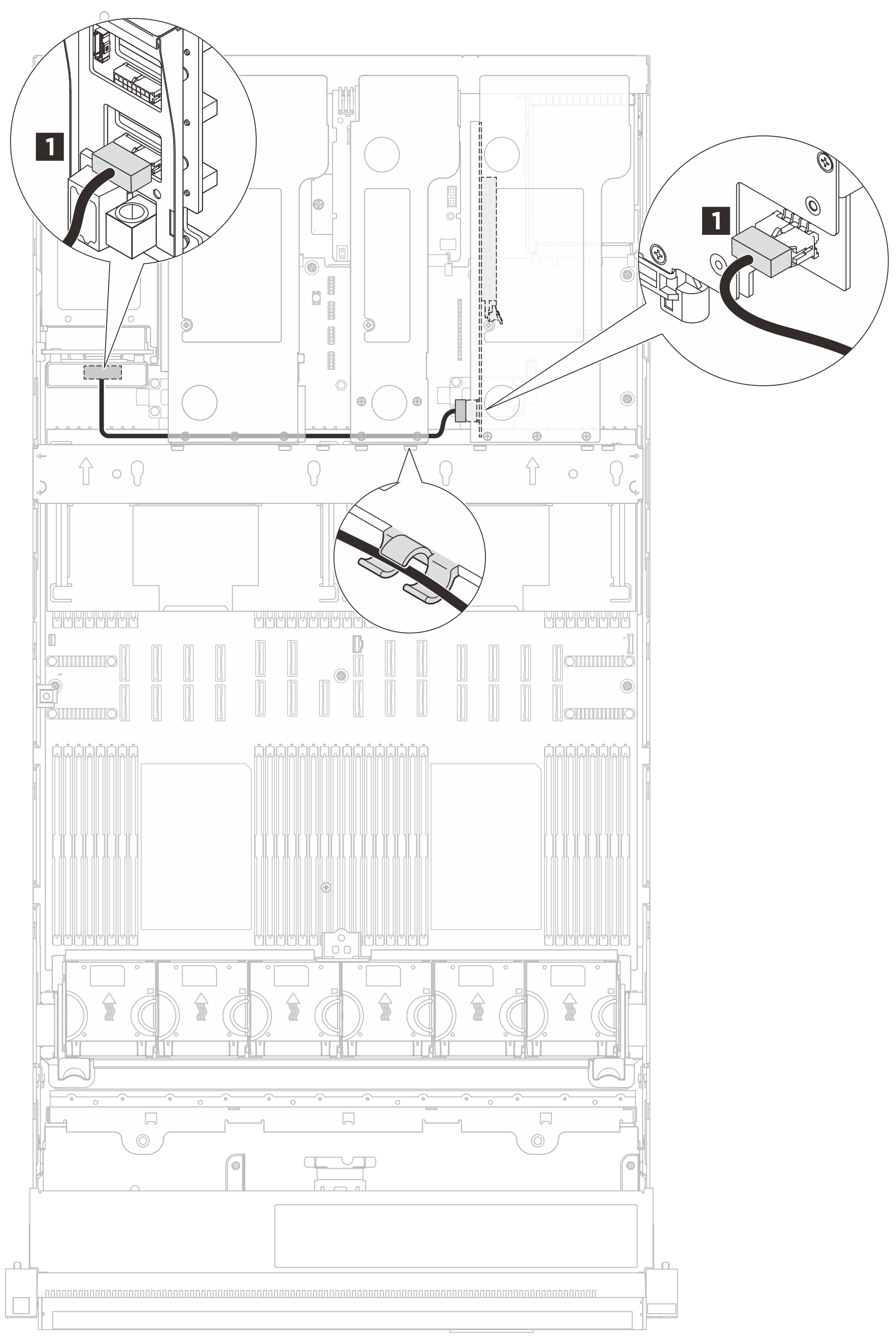 Cable routing for the two-slot PCIe Gen4 riser 1