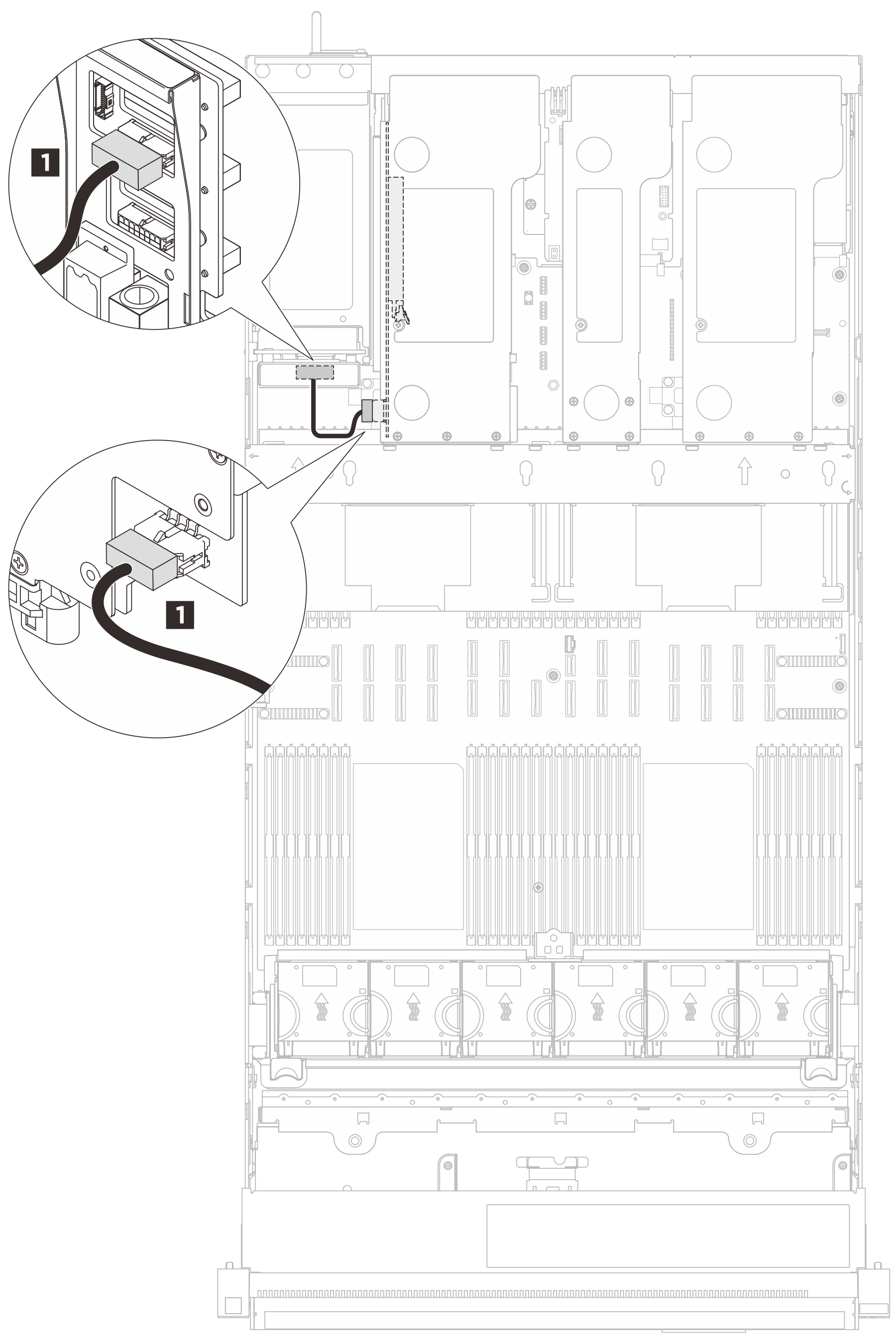 Cable routing for the two-slot PCIe Gen4 riser 3