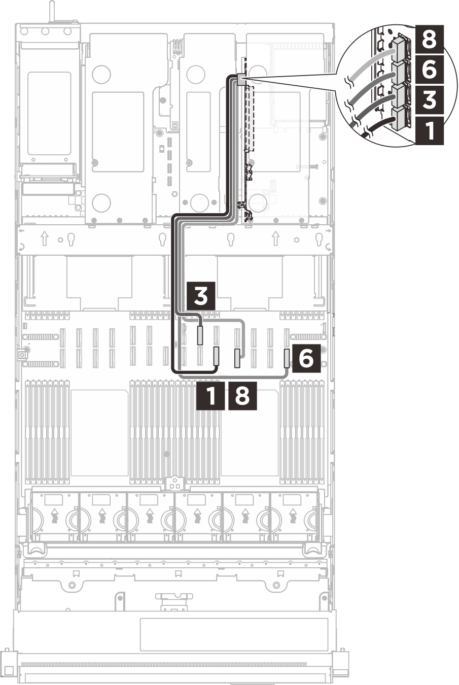 Supercap cable routing to riser 3