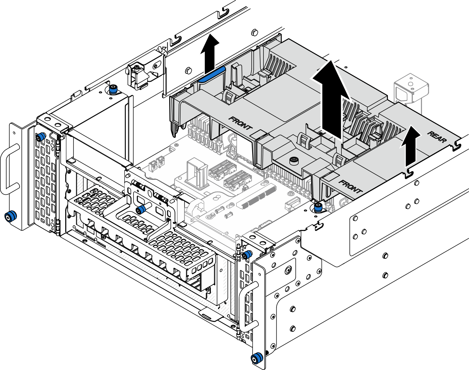 Removing lower processor board (MB) air baffle