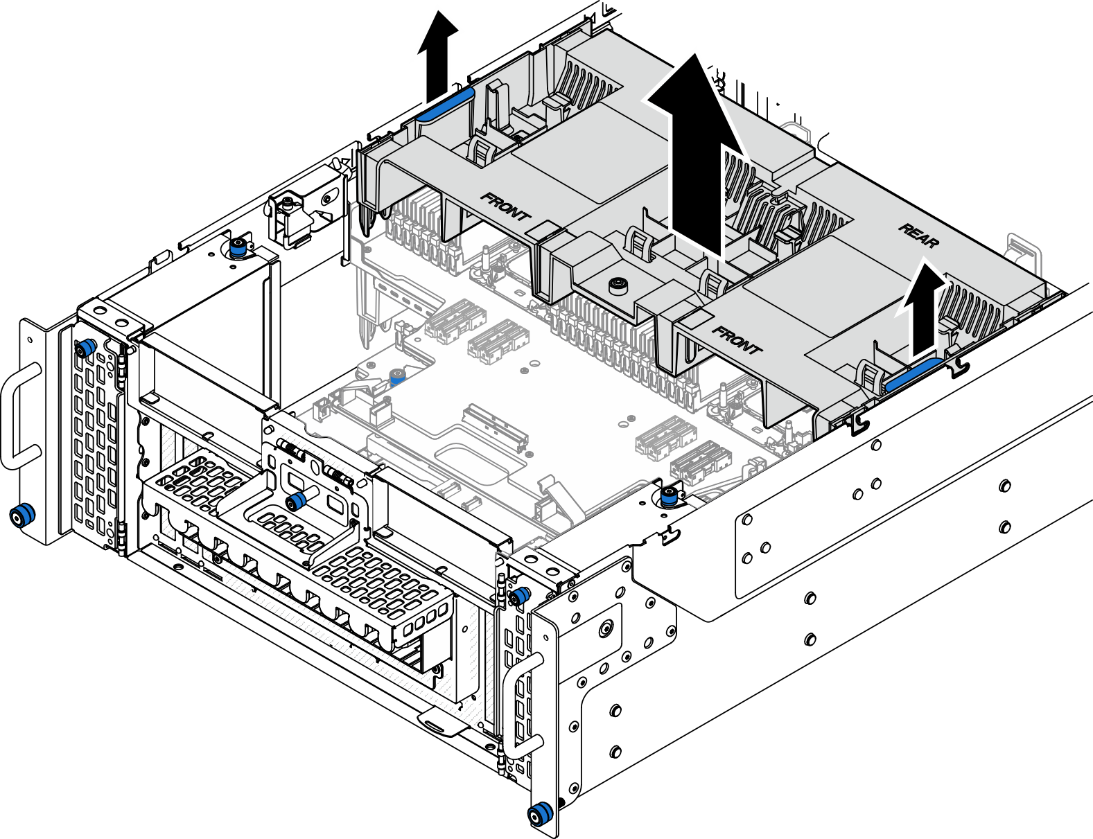 Removing upper processor board (CPU BD) air baffle