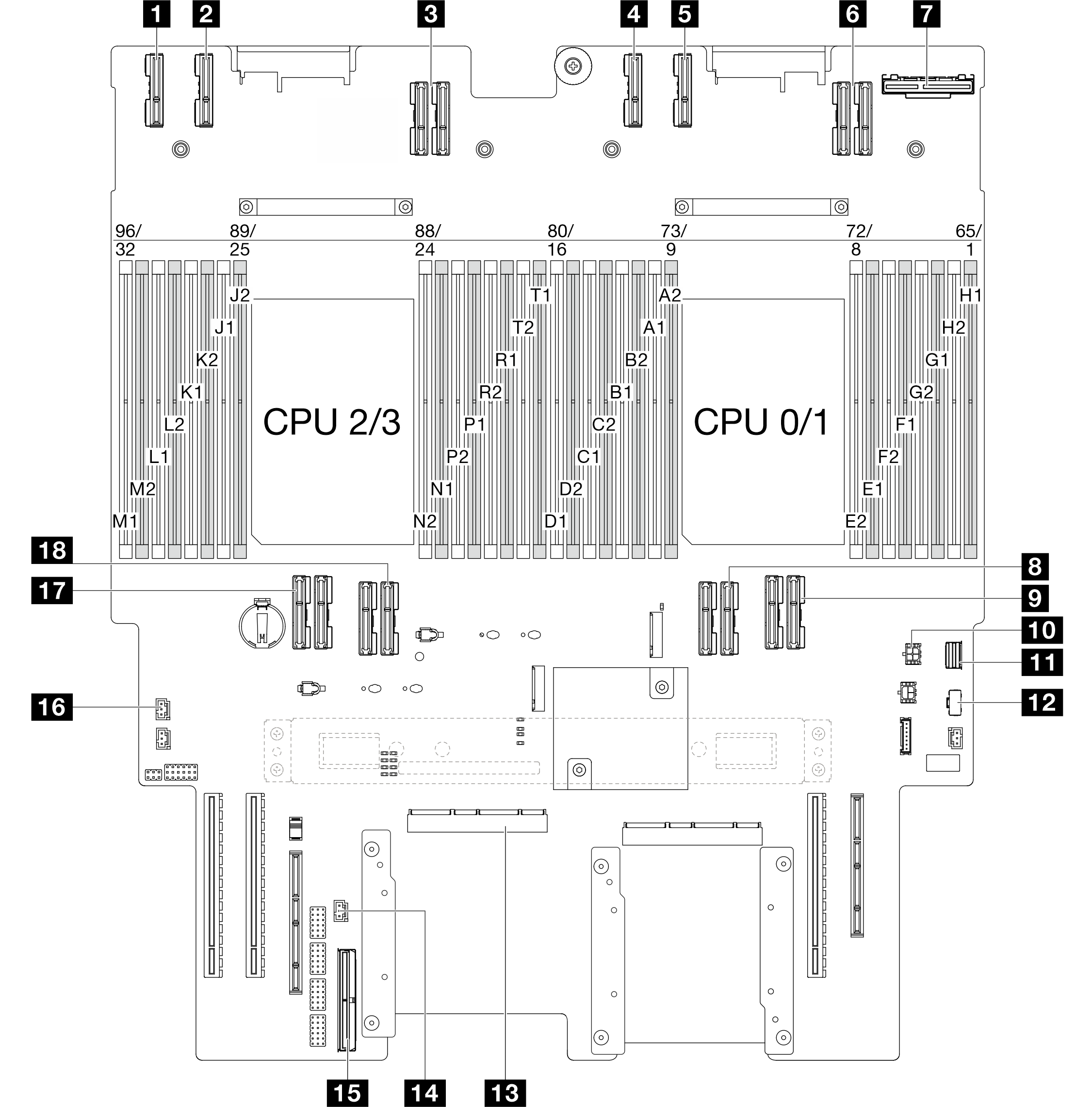 Lower processor board (MB) connectors