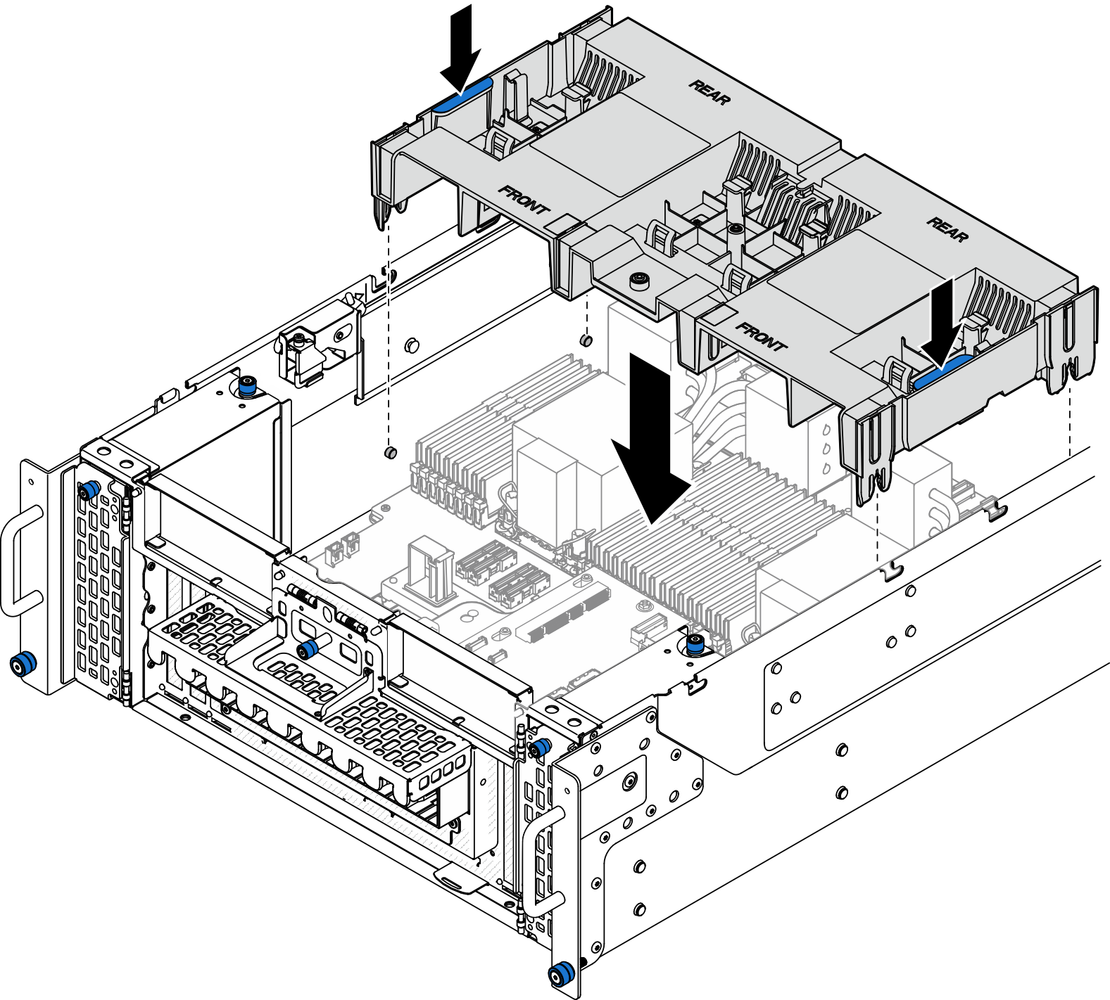 Installing lower processor board (MB) air baffle