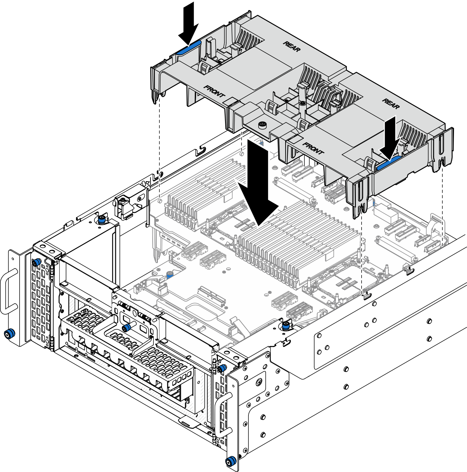 Installing upper processor board (CPU BD) air baffle