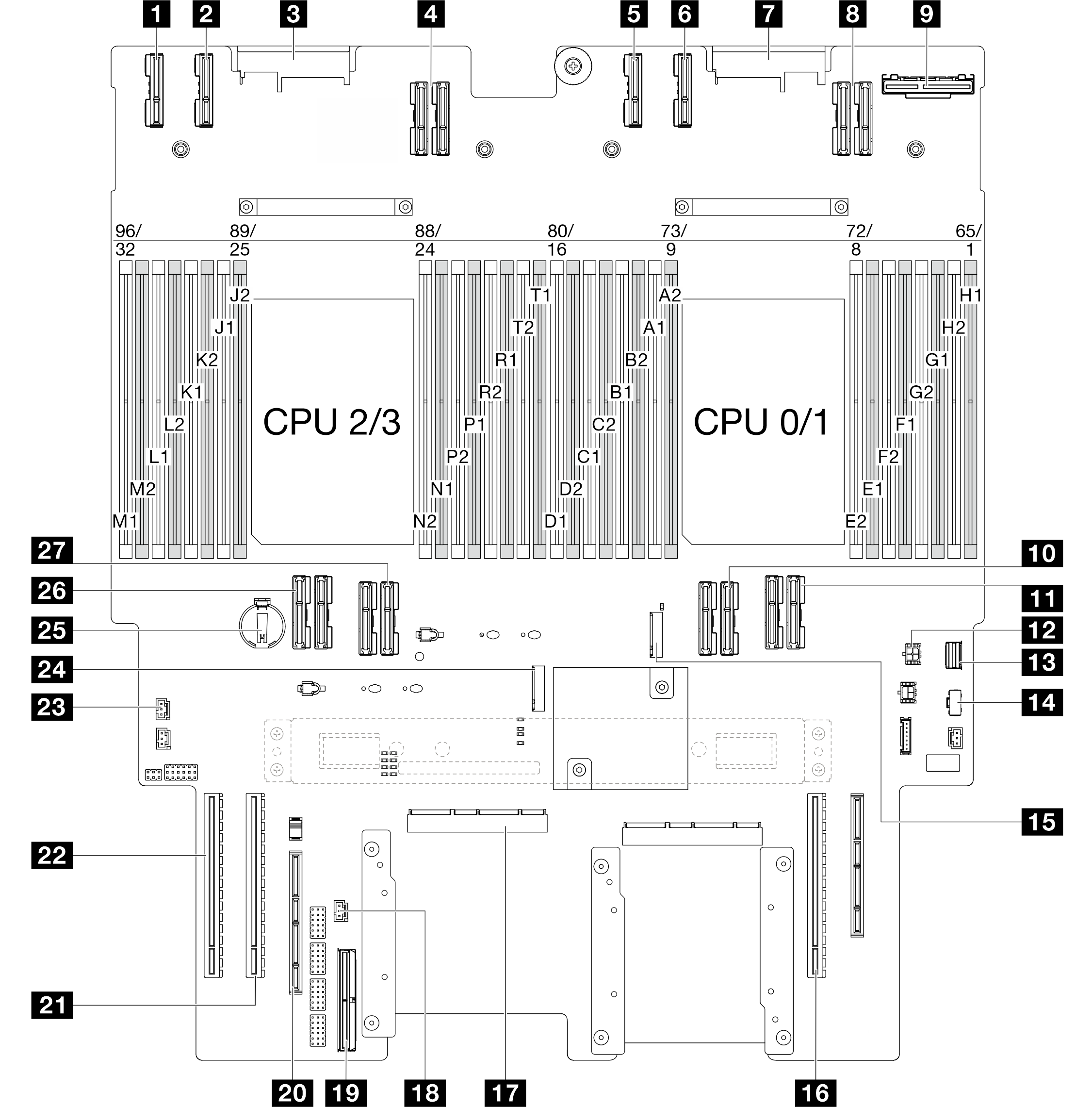 Lower processor board (MB) connectors