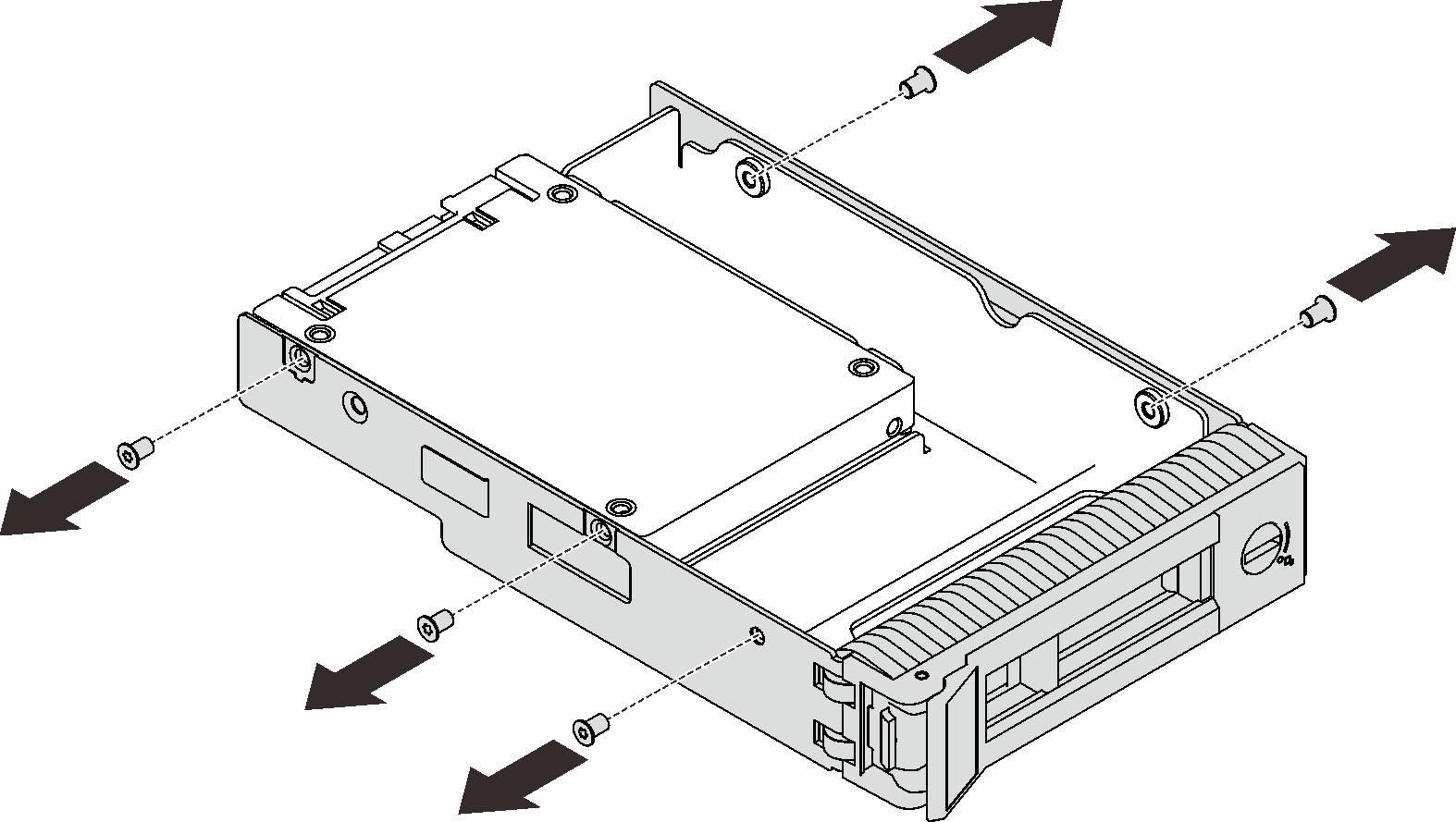 Removing the screws that secure the 2.5-inch drive and the drive adapter