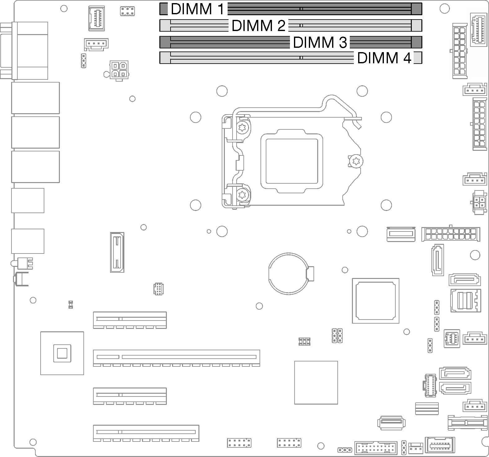 Memory module slots on the system board