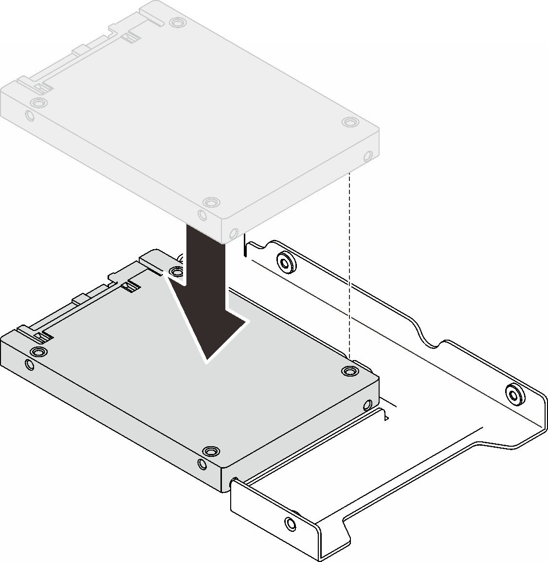 Positioning the 2.5-inch drive into the drive adapter