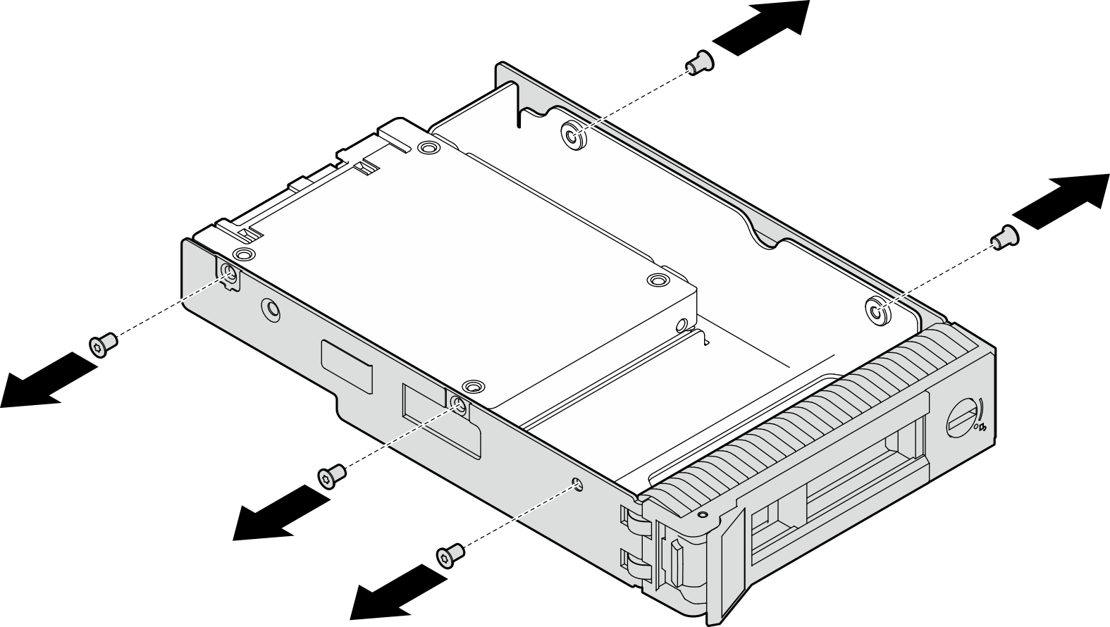Removing the screws that secure the 2.5-inch drive and the drive adapter