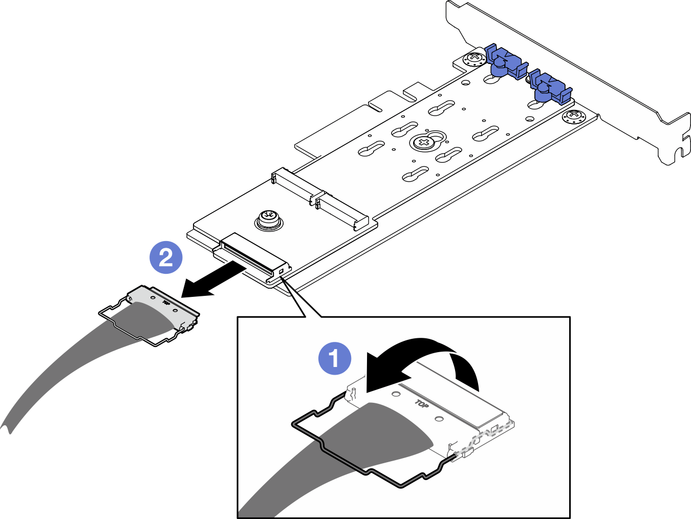 Disconnecting cable from ThinkSystem M.2 RAID B540i-2i SATA/NVMe Adapter