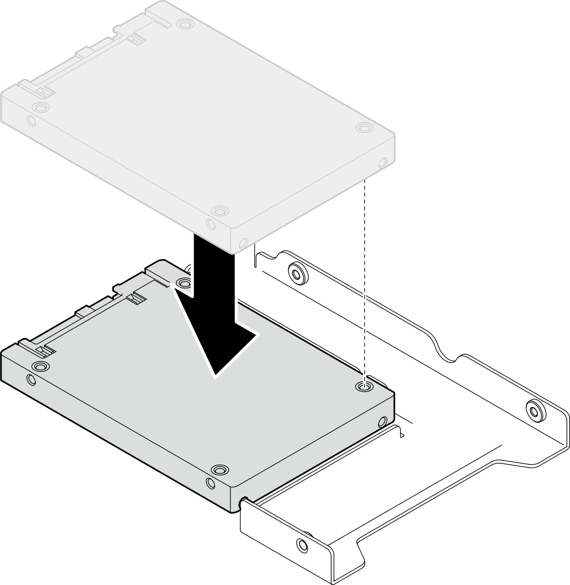 Positioning the 2.5-inch drive into the drive adapter