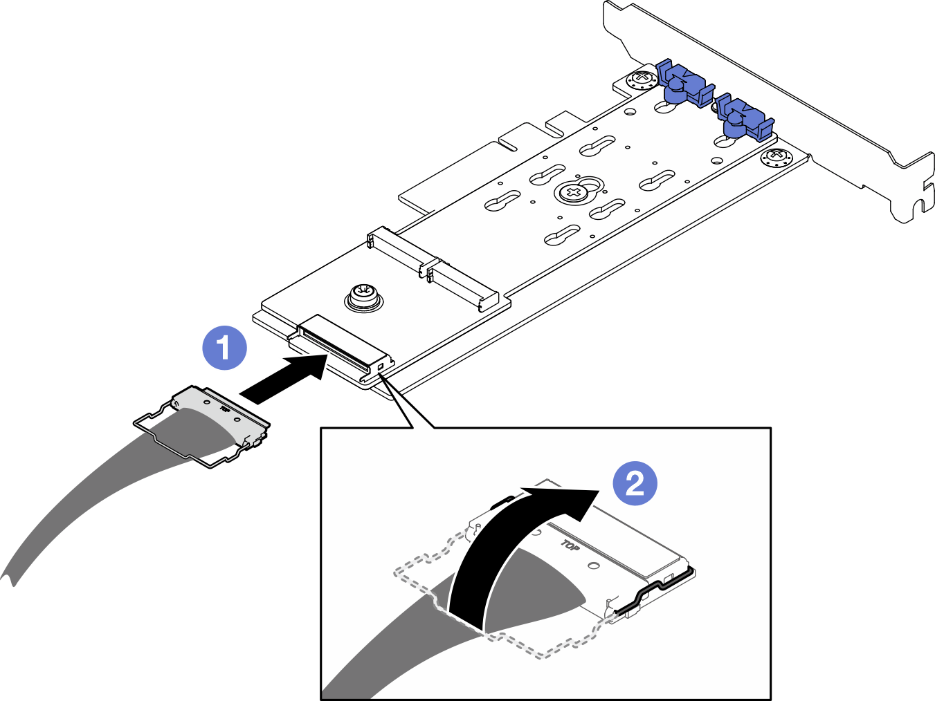 Connecting cable to SATA/NVMe M.2 boot adapter