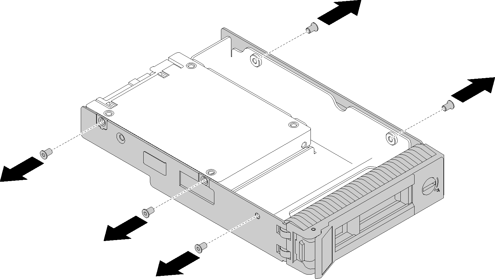 Removing the screws that secure the 2.5-inch SSD and the drive adapter