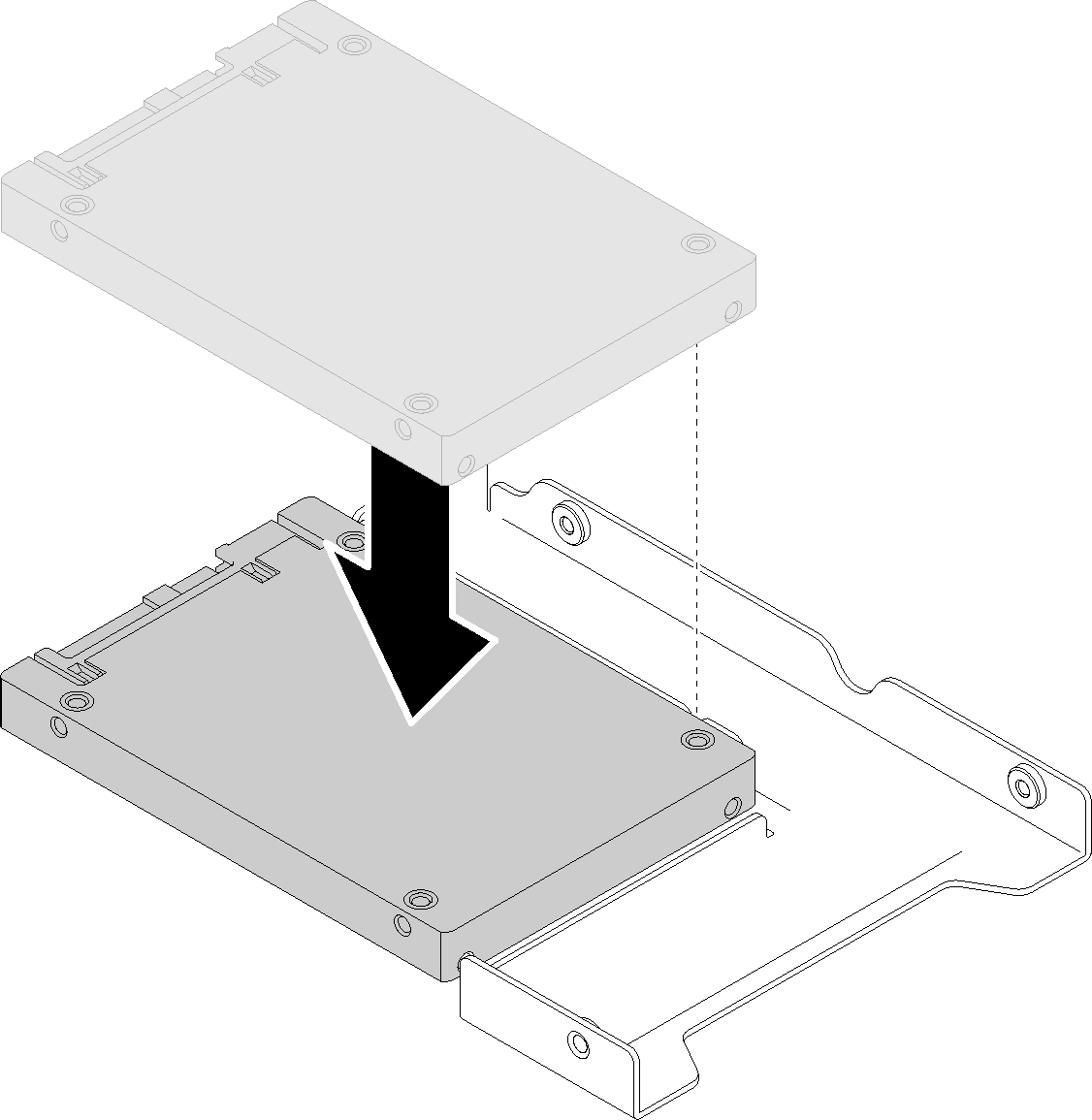 Positioning the 2.5-inch SSD into the drive adapter