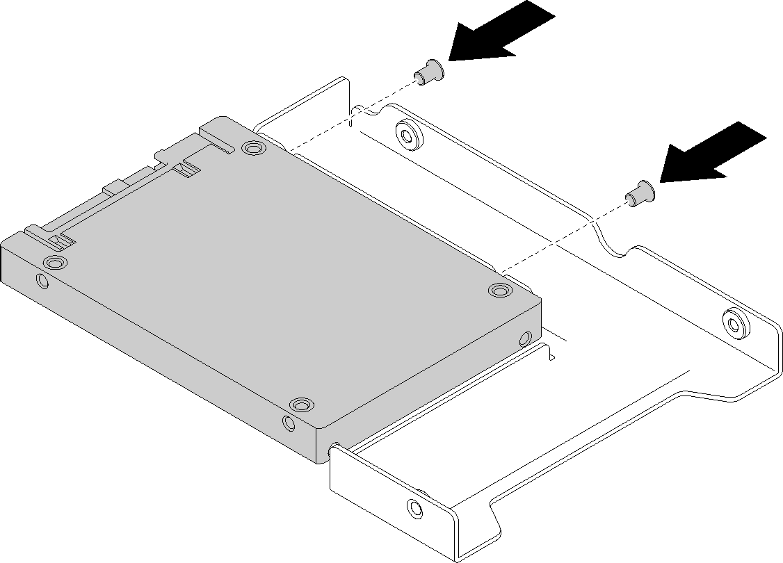 Screw installation to secure the SSD to the drive adapter