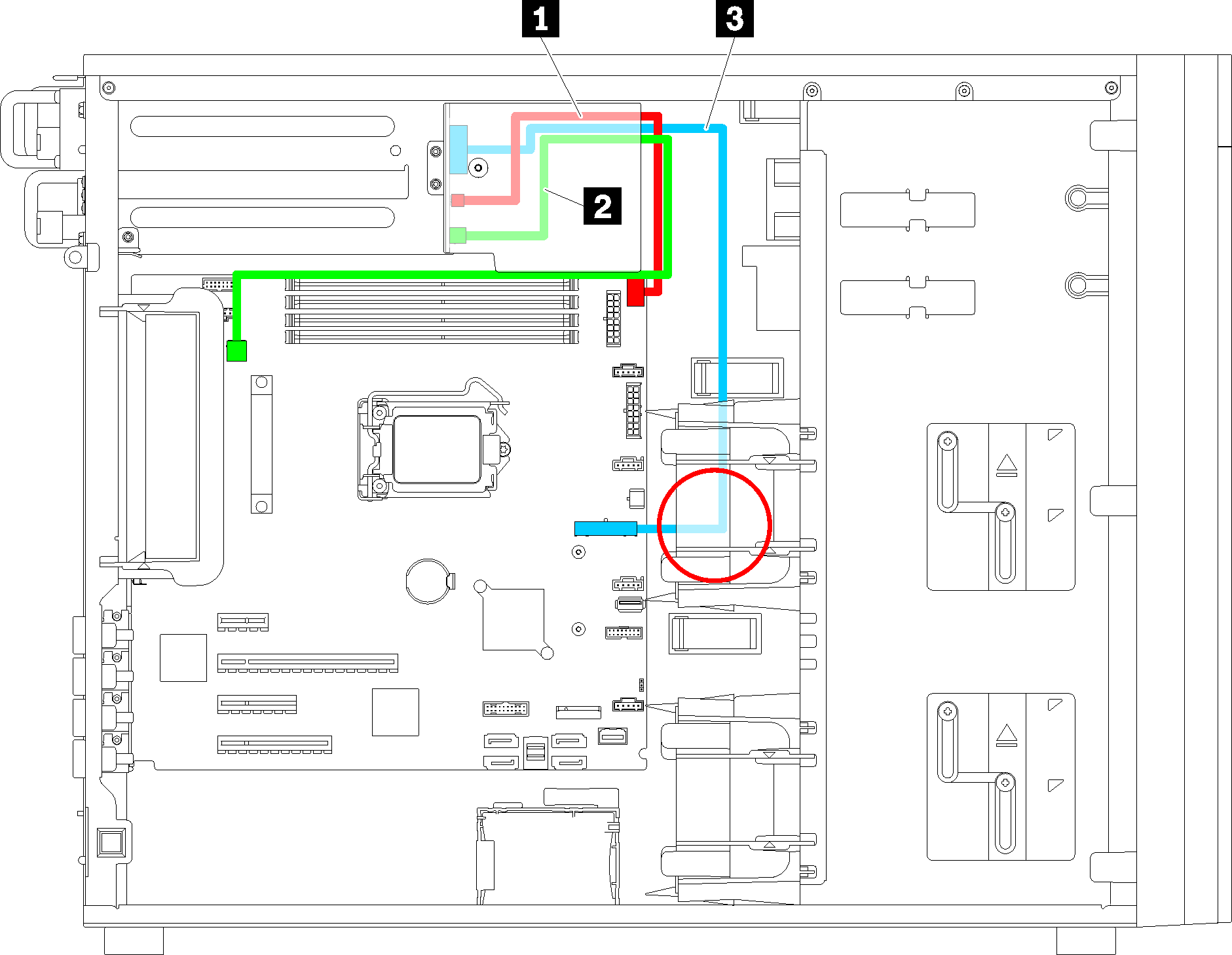 Cable routing for the redundant power supply