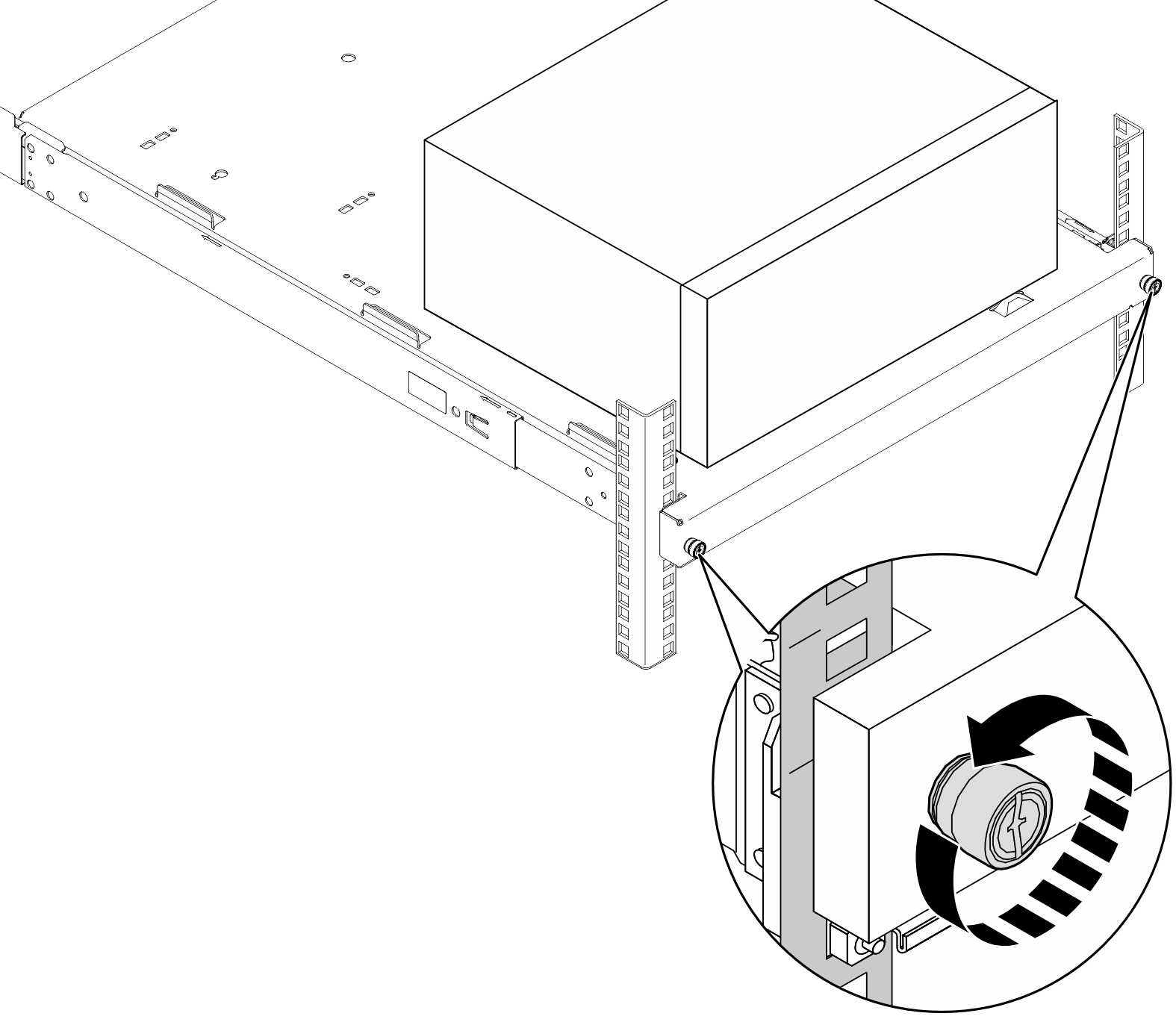 Removing the screws on the front of the rack cabinet