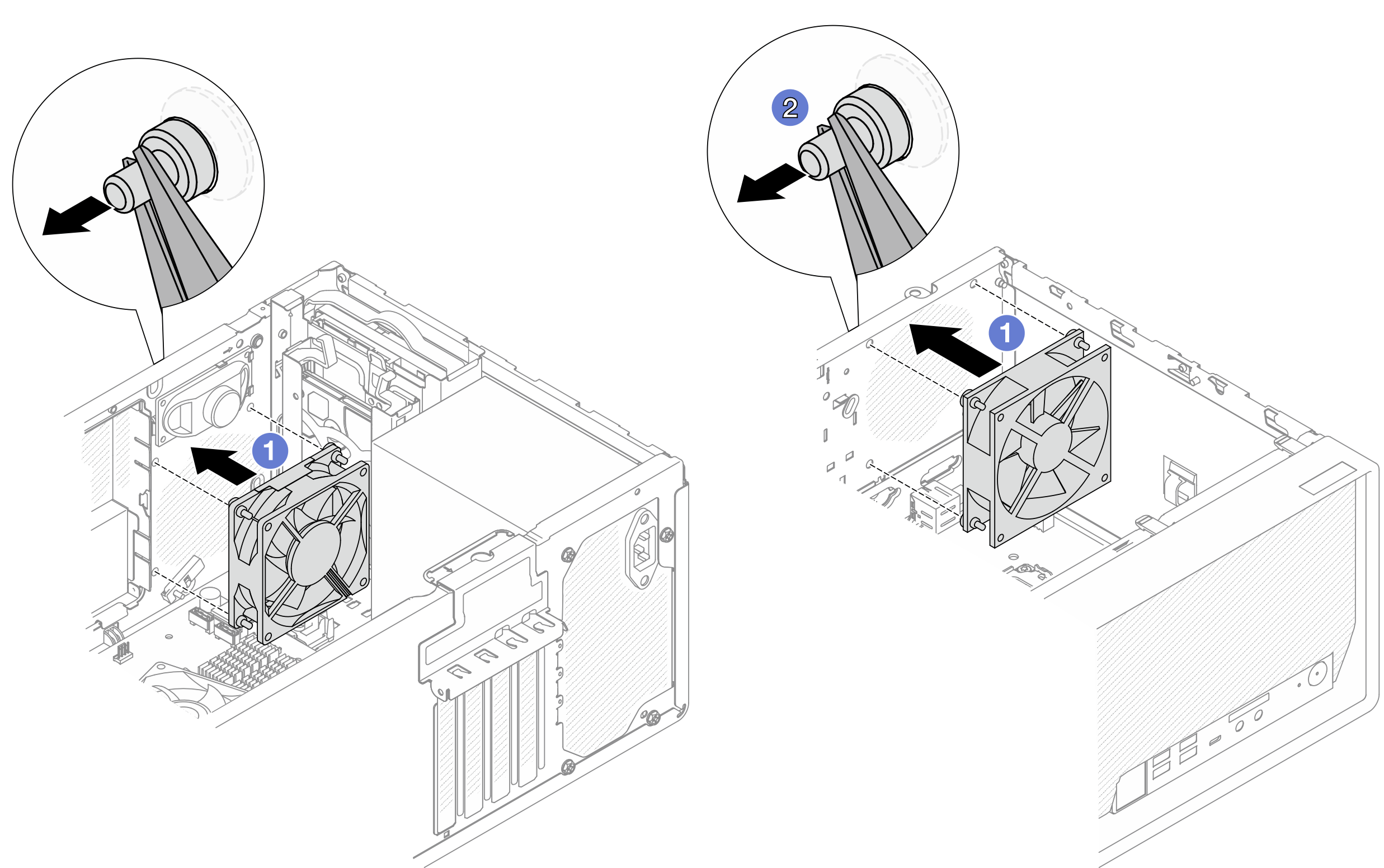 Installing the front fan or the rear fan