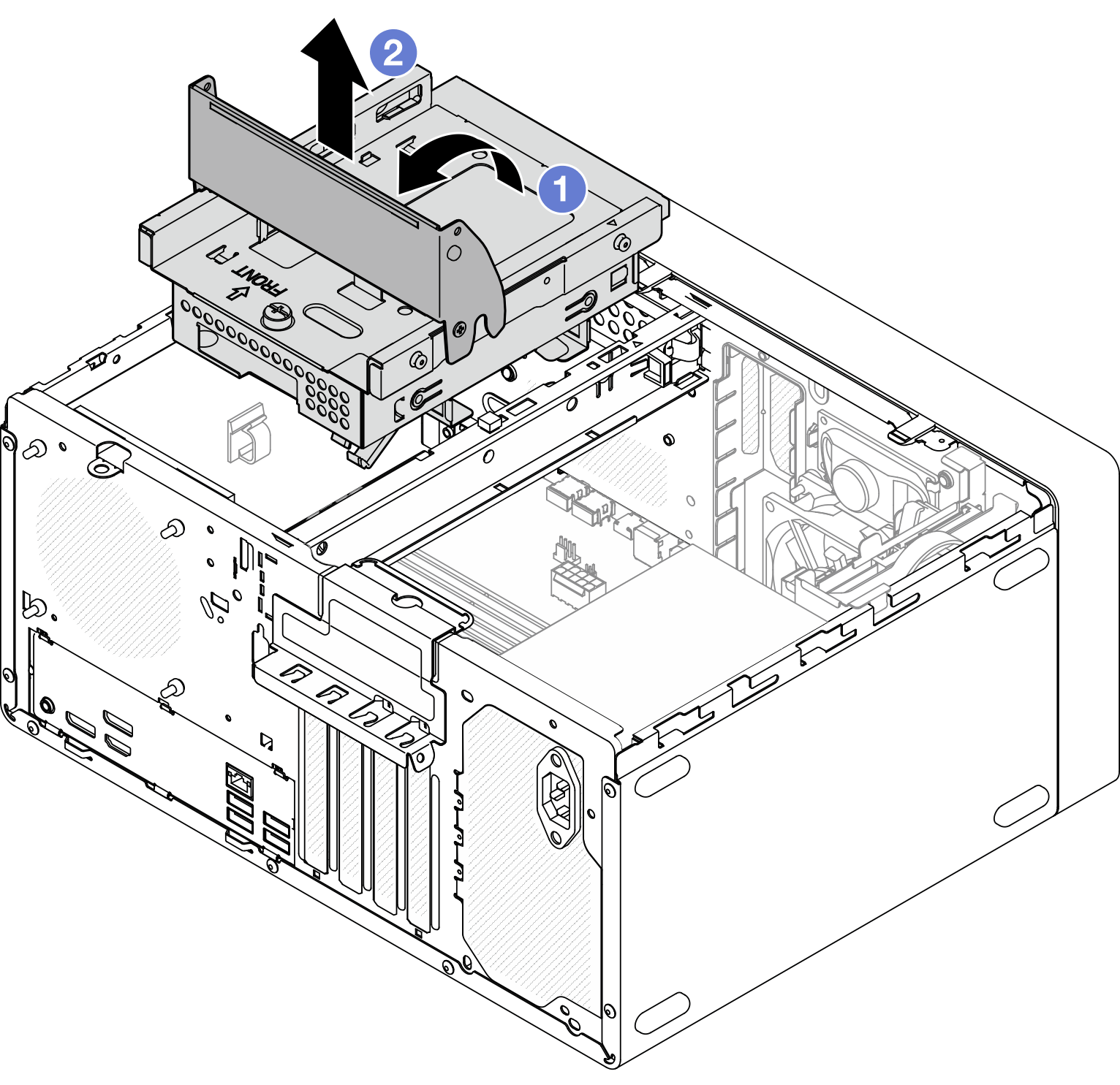 Removing the ODD+bay 2 drive cage assembly