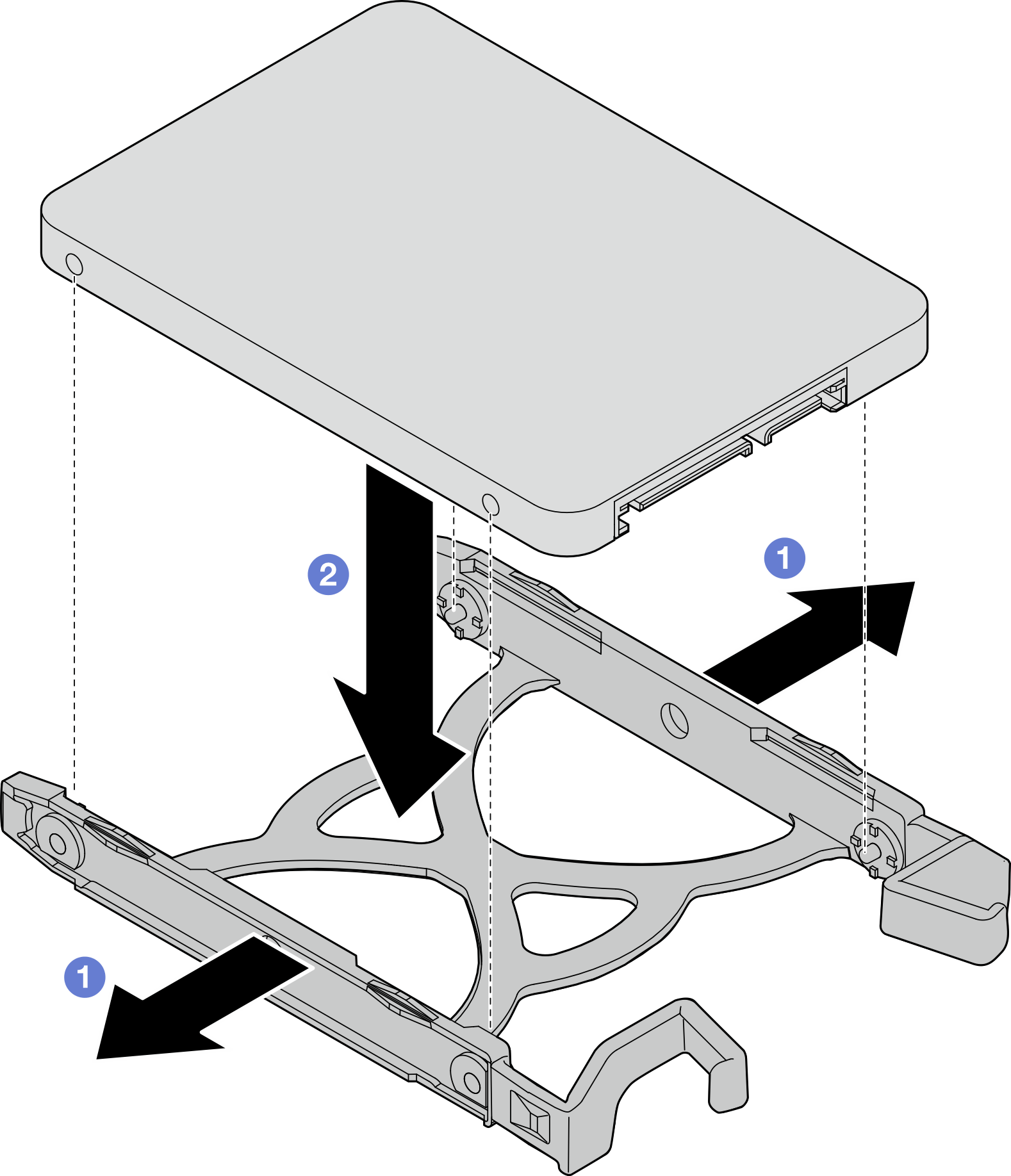 Installing a 2.5-inch drive into the retainer