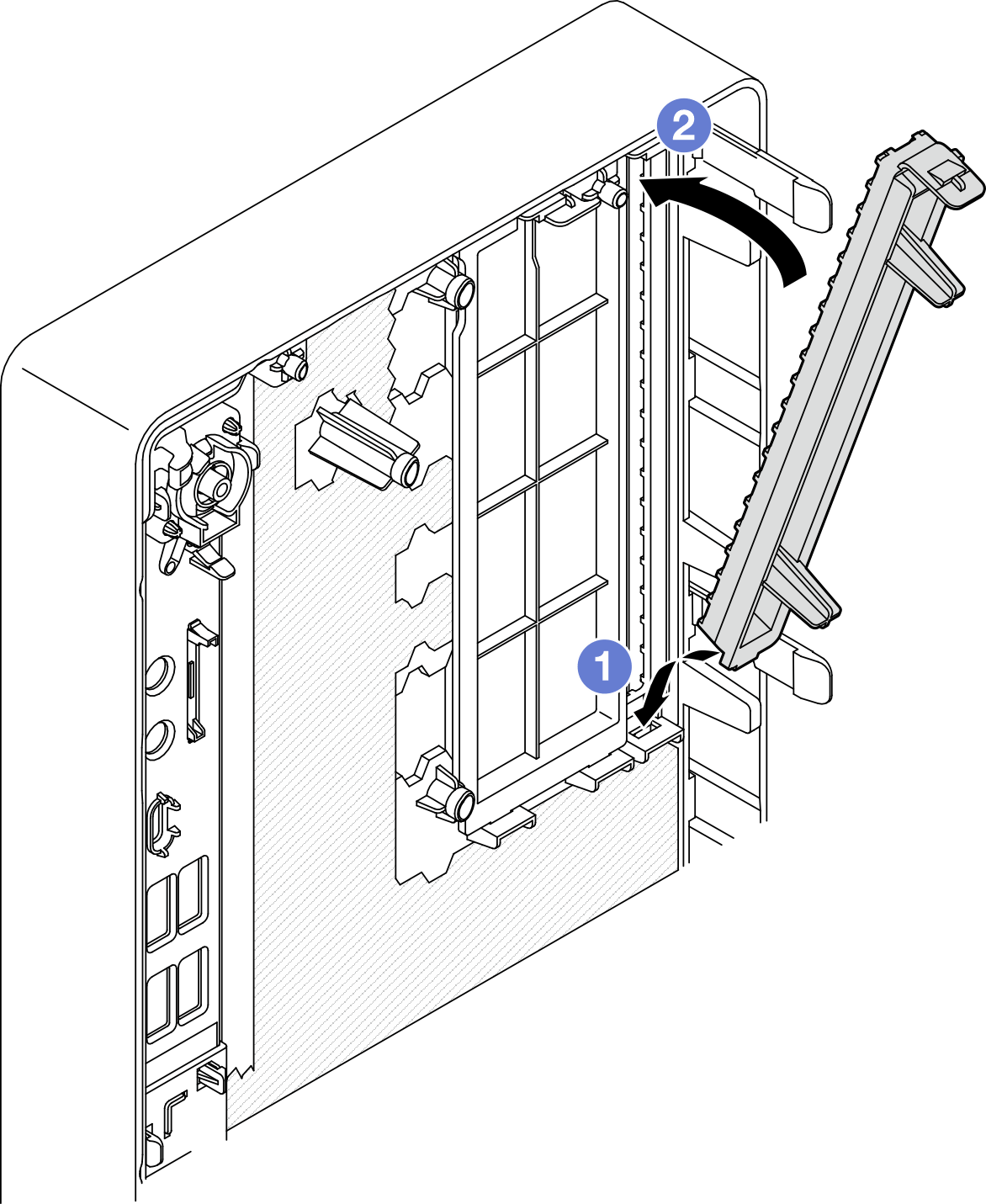 Installing the optical drive bay shield