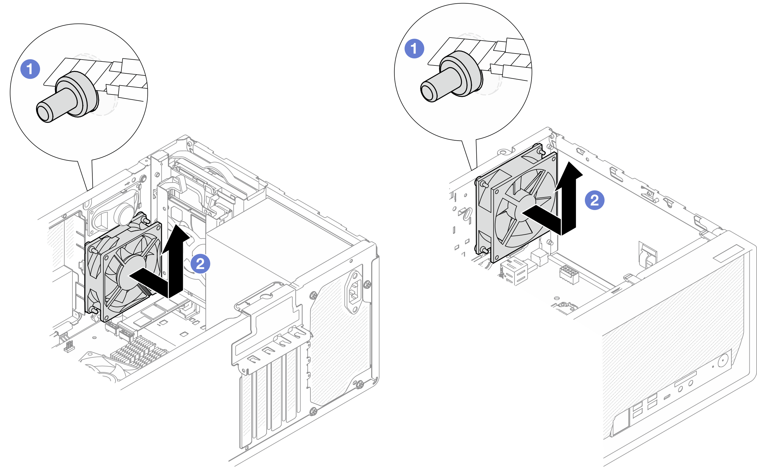 Removing the fan by cutting off rubber mounts