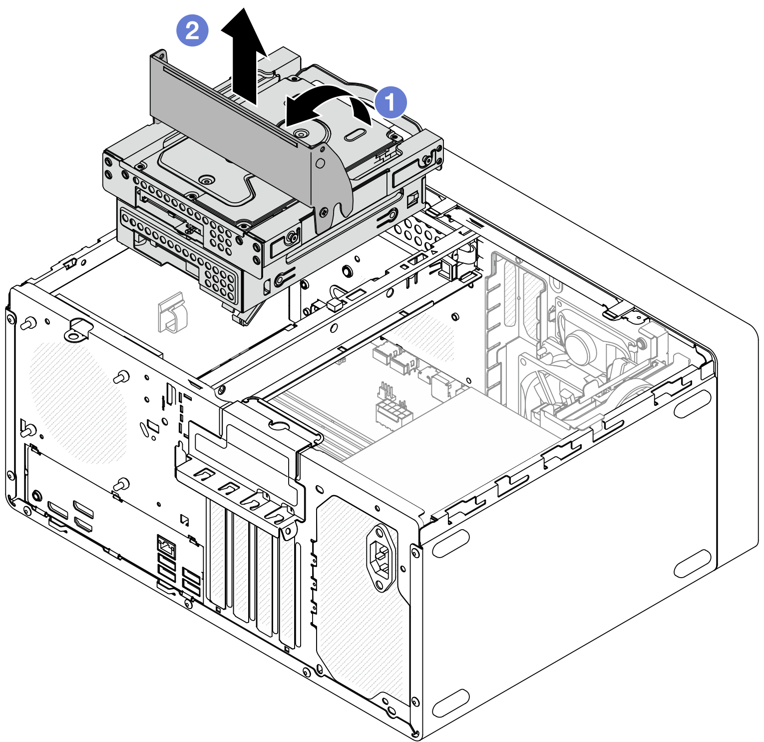 Removing the bay 2+bay 3 drive cage assembly