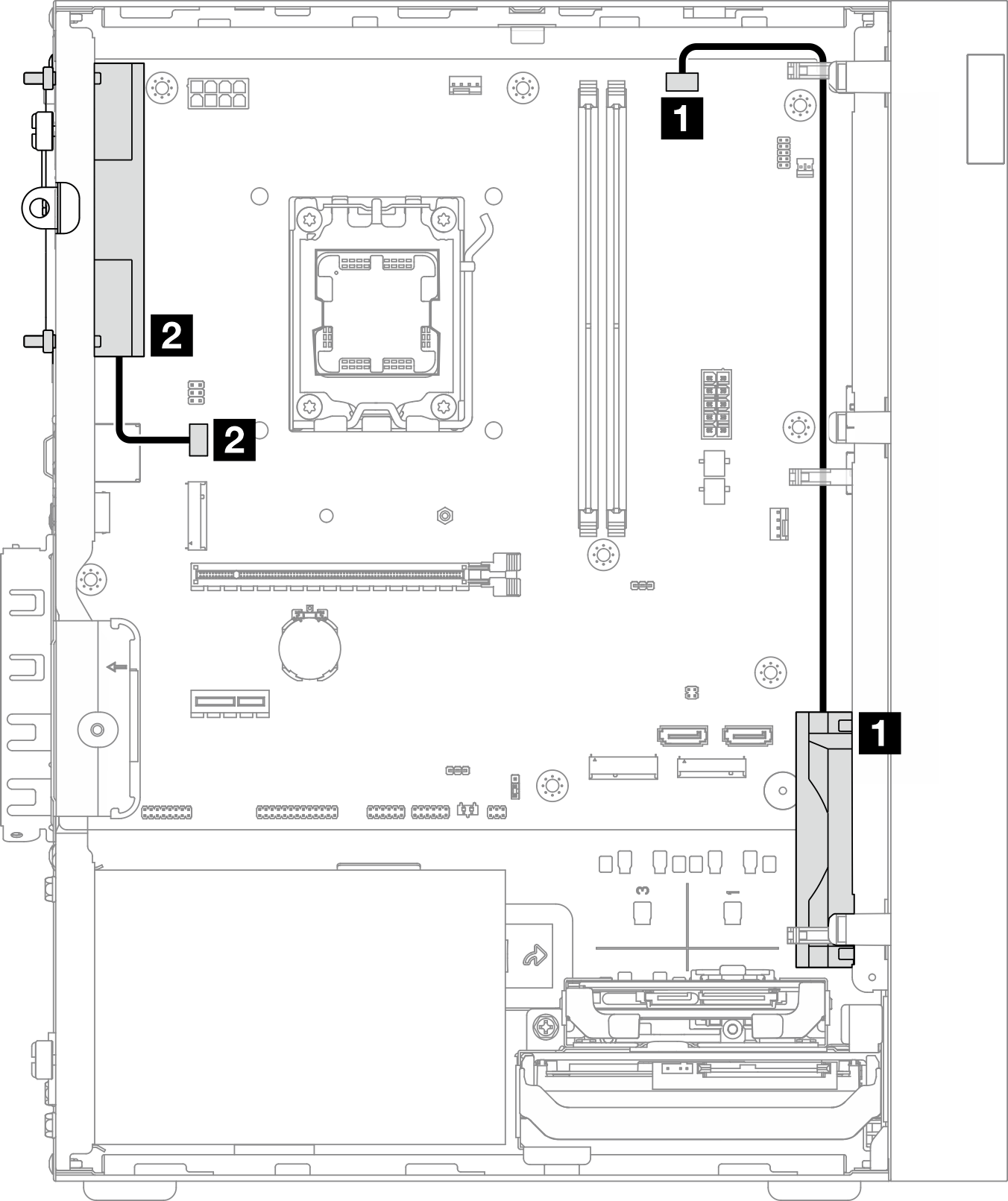 Cable routing for the front fan and rear fan