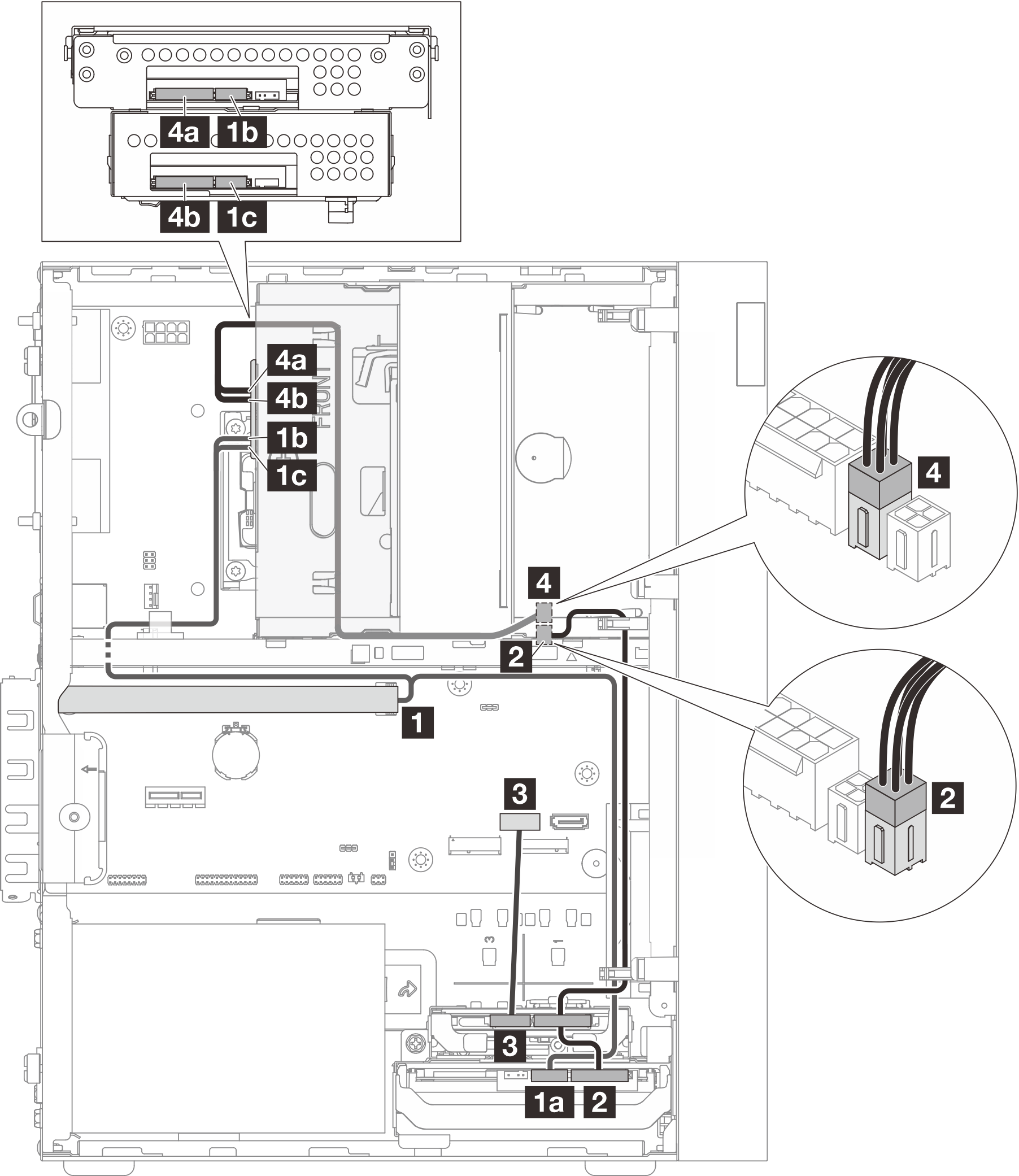 Cable routing for three drives with the RAID adapter