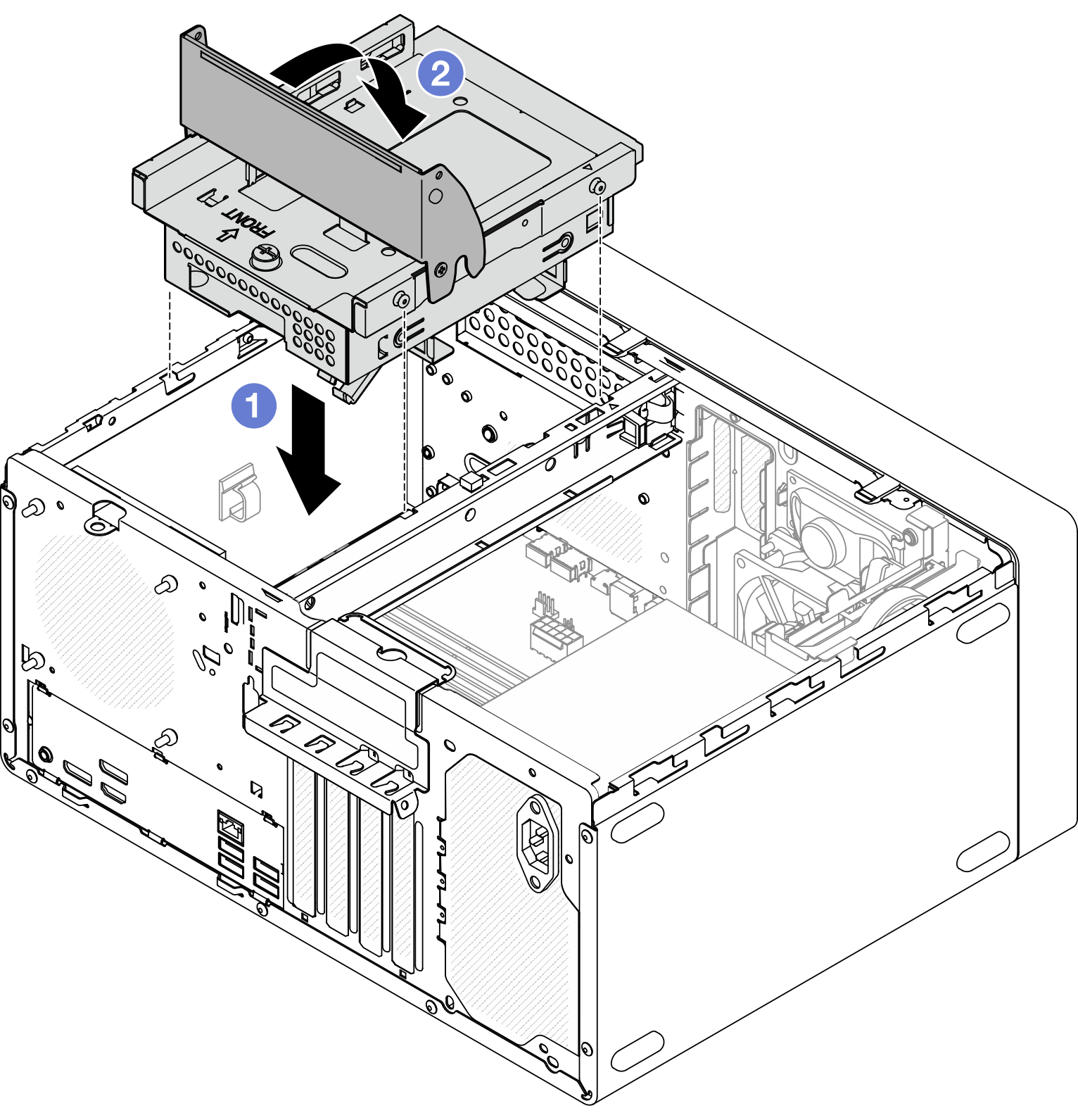 Installing the ODD+bay 2 drive cage assembly