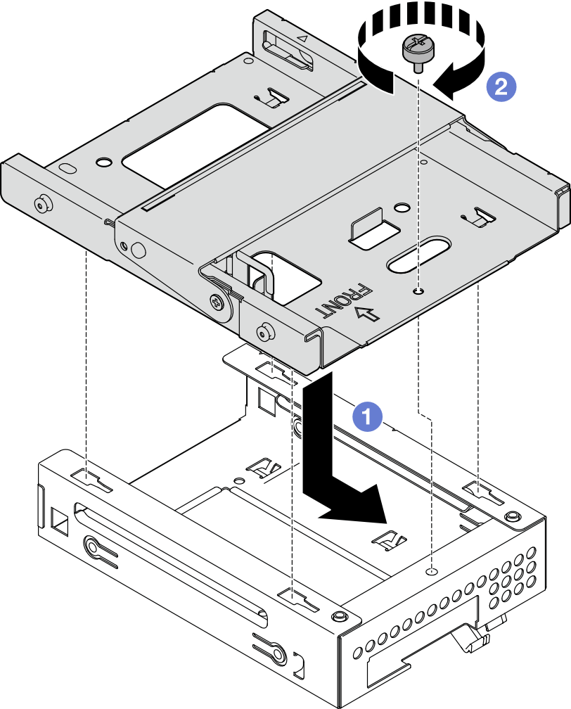 Installing the optical drive cage to the bay 2 drive cage