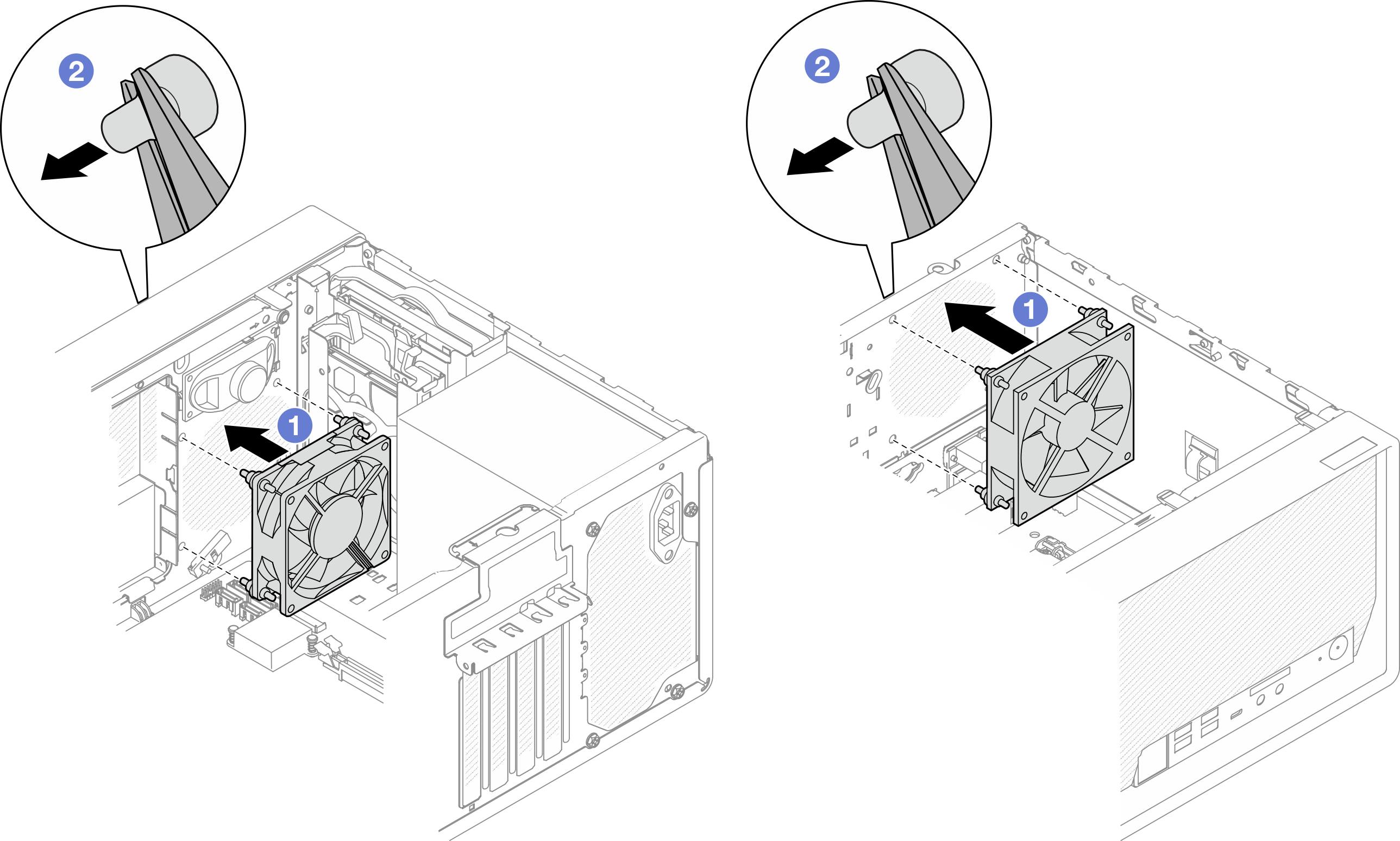 Installing the front fan or the rear fan