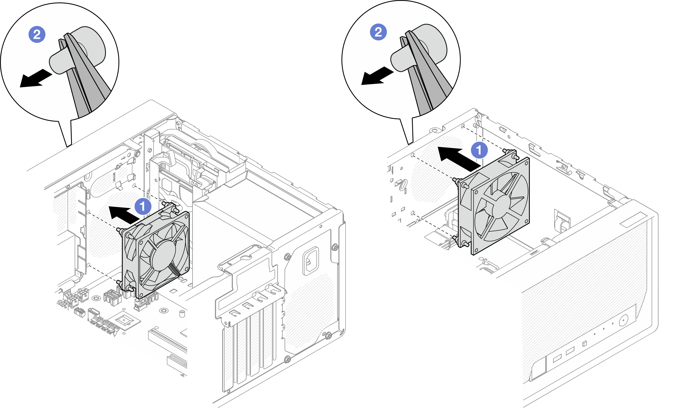 Installing the front fan or the rear fan