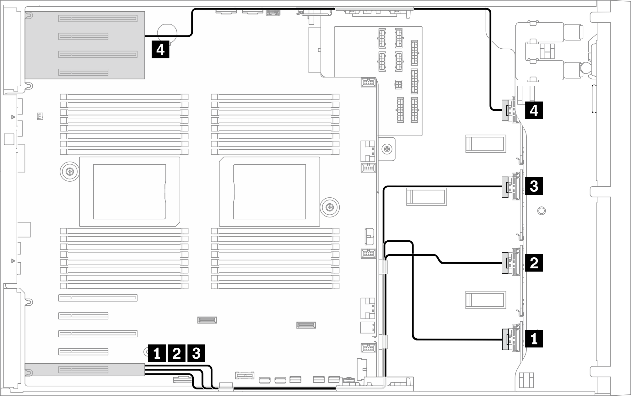 SAS/SATA cable routing to top PCIe zone